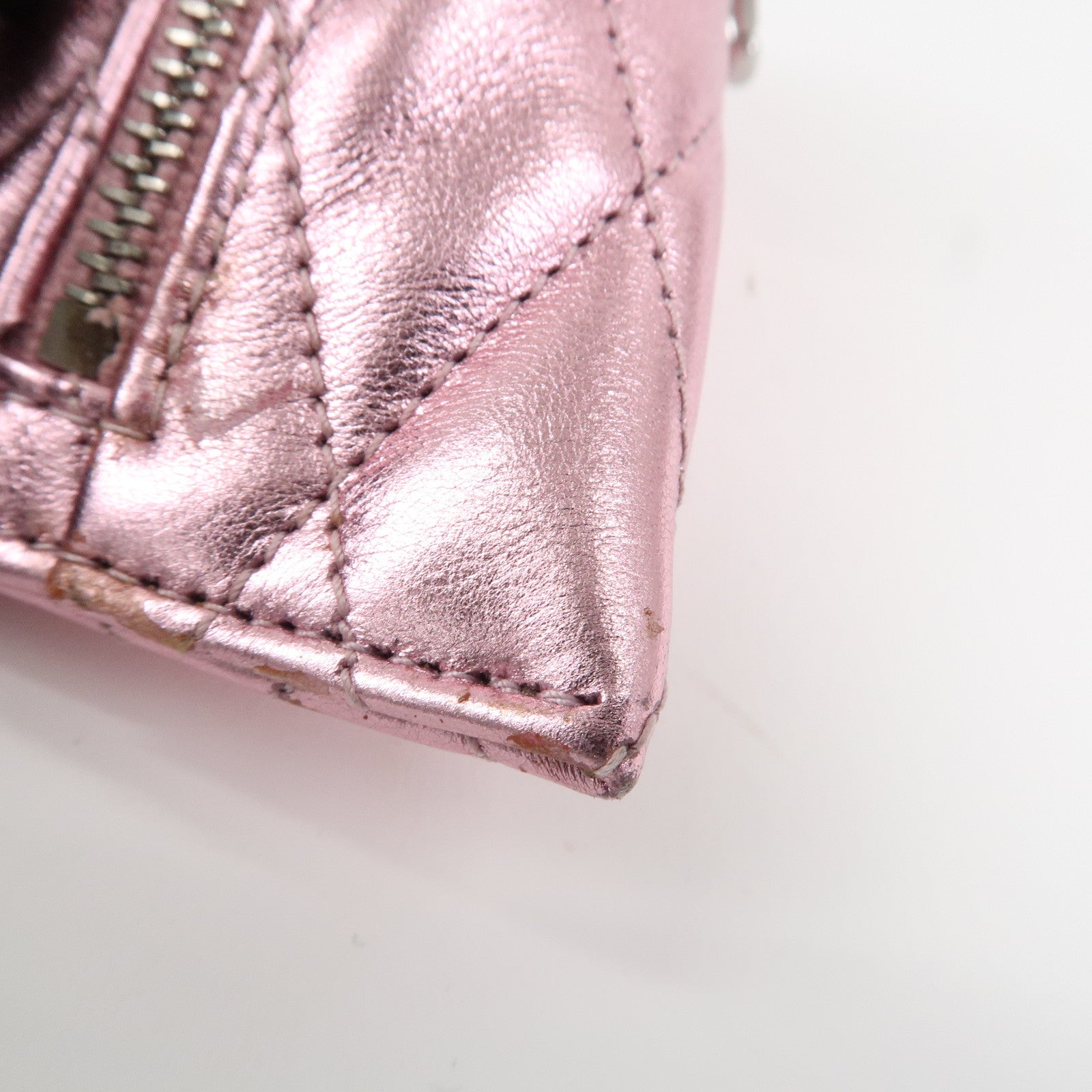 SAINT LAURENT PARIS Leather Coin Case Key Case Metallic Pink Used