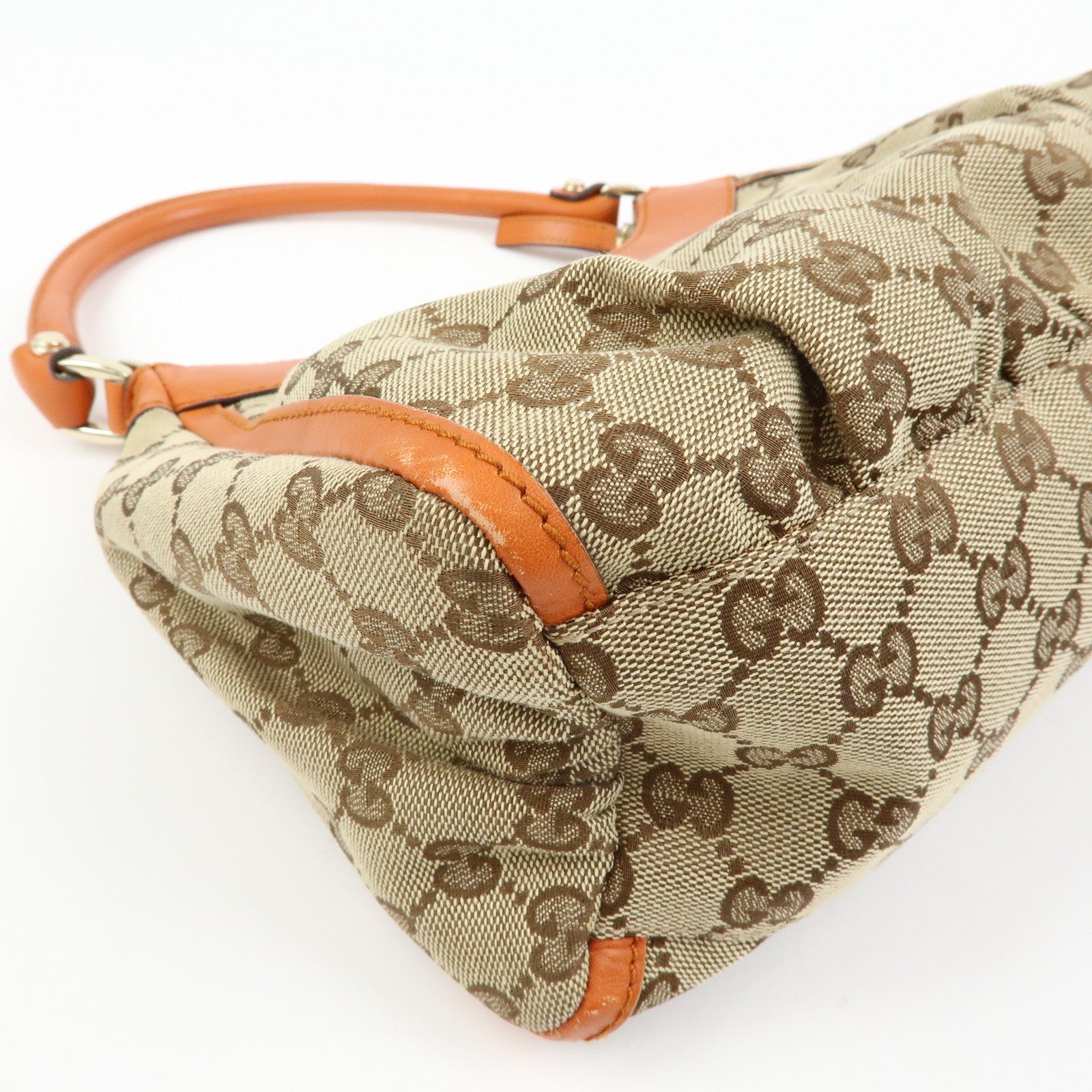 GUCCI Abbey GG Canvas Leather Shoulder Bag Beige Orange 190525