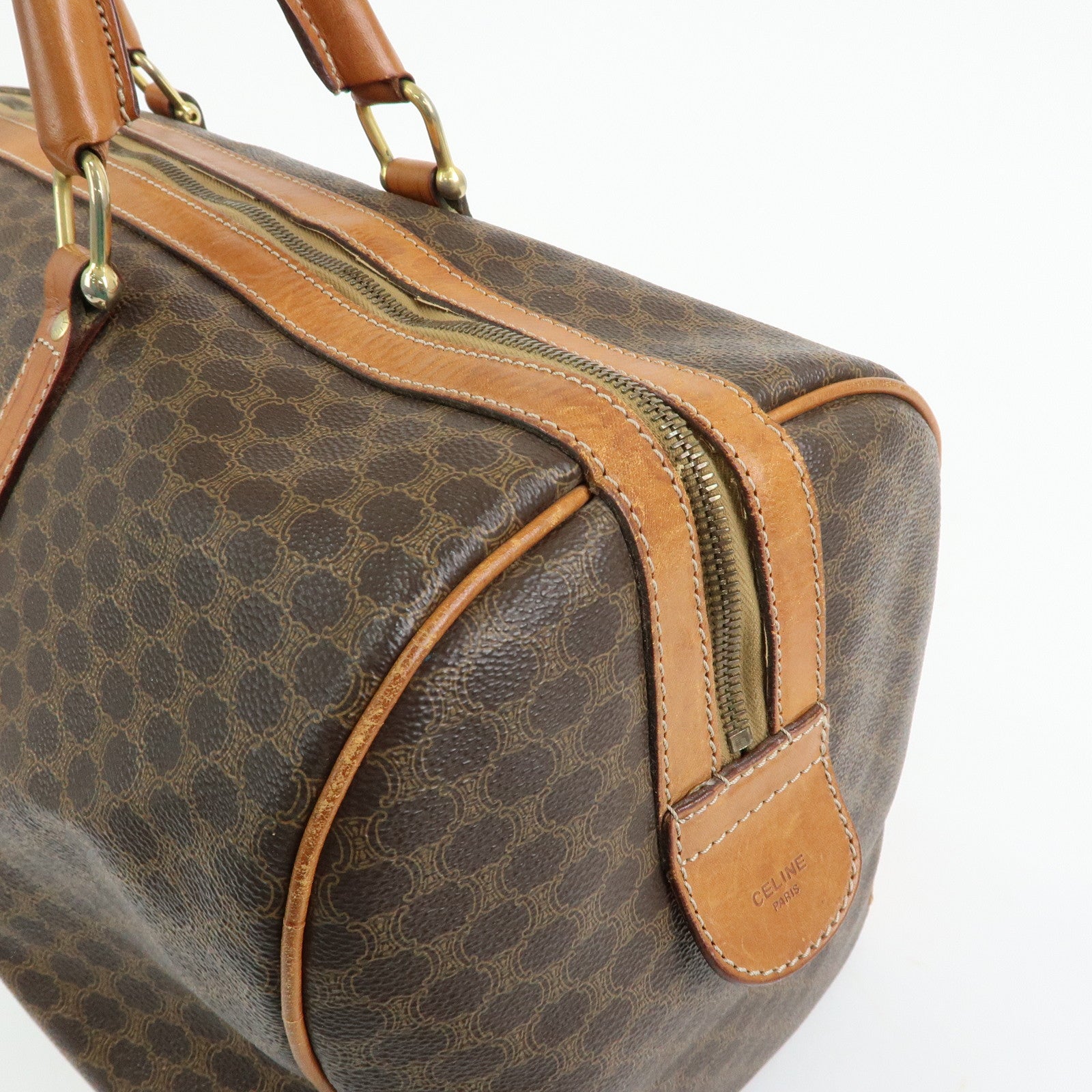 CELINE Macadam PVC Leather Boston Bag Hand Bag Brown