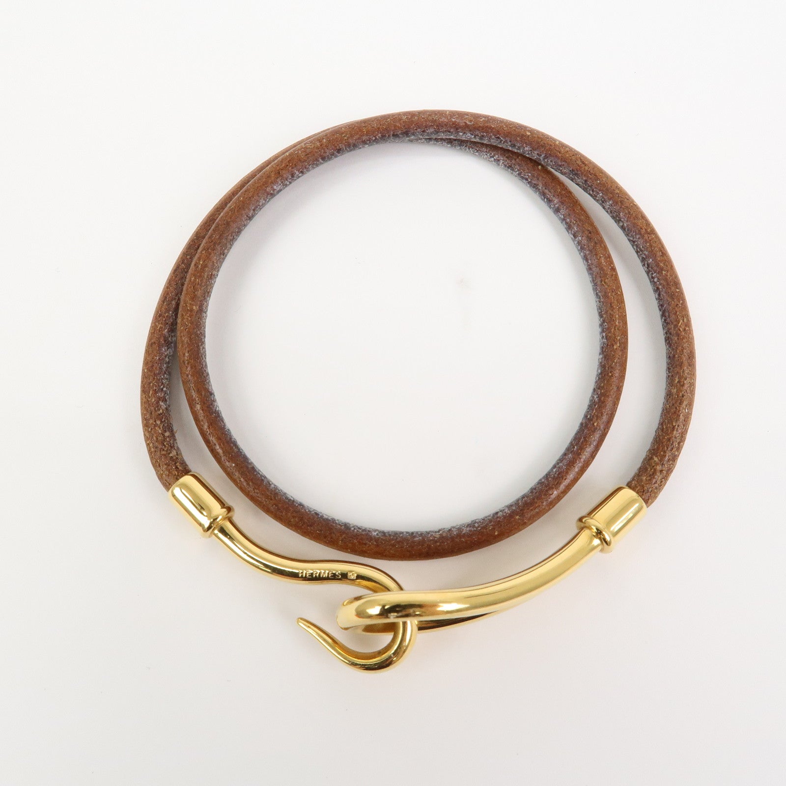 HERMES Jumbo Choker Leather Metal Bracelet Brown