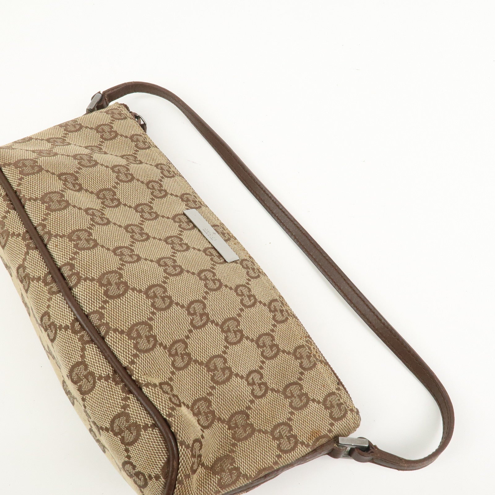 GUCCI Boat Bag GG Canvas Leather Hand Bag Brown 07198