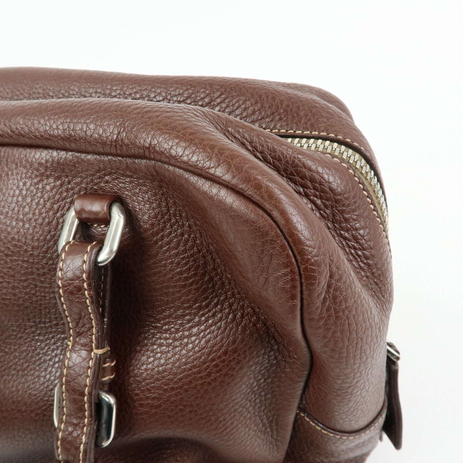 PRADA Vitello Daino Leather Boston Bag Hand Bag Brown BR3090