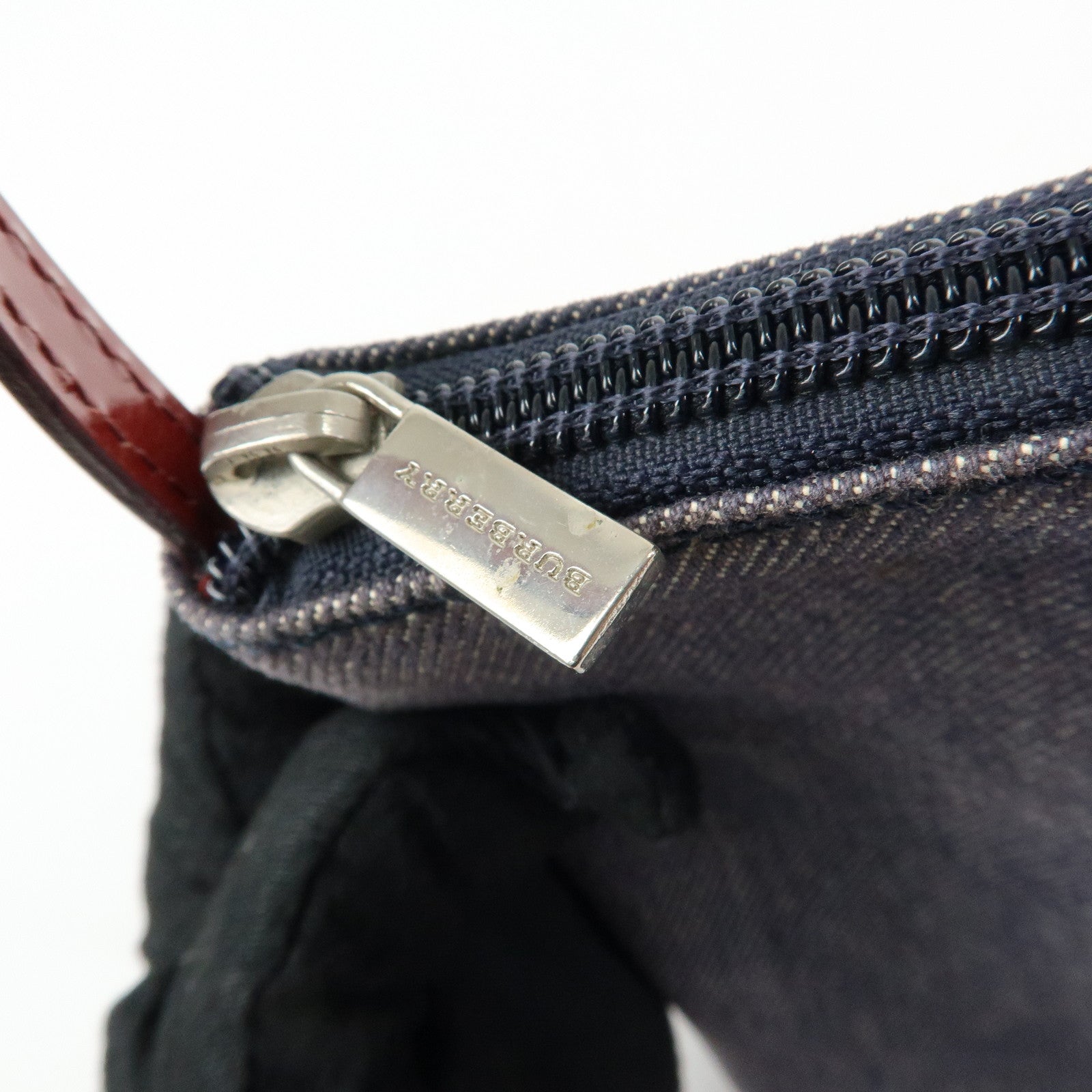 BURBERRY Denim Patent Leather Shoulder Bag Hand Bag Black Bordeaux