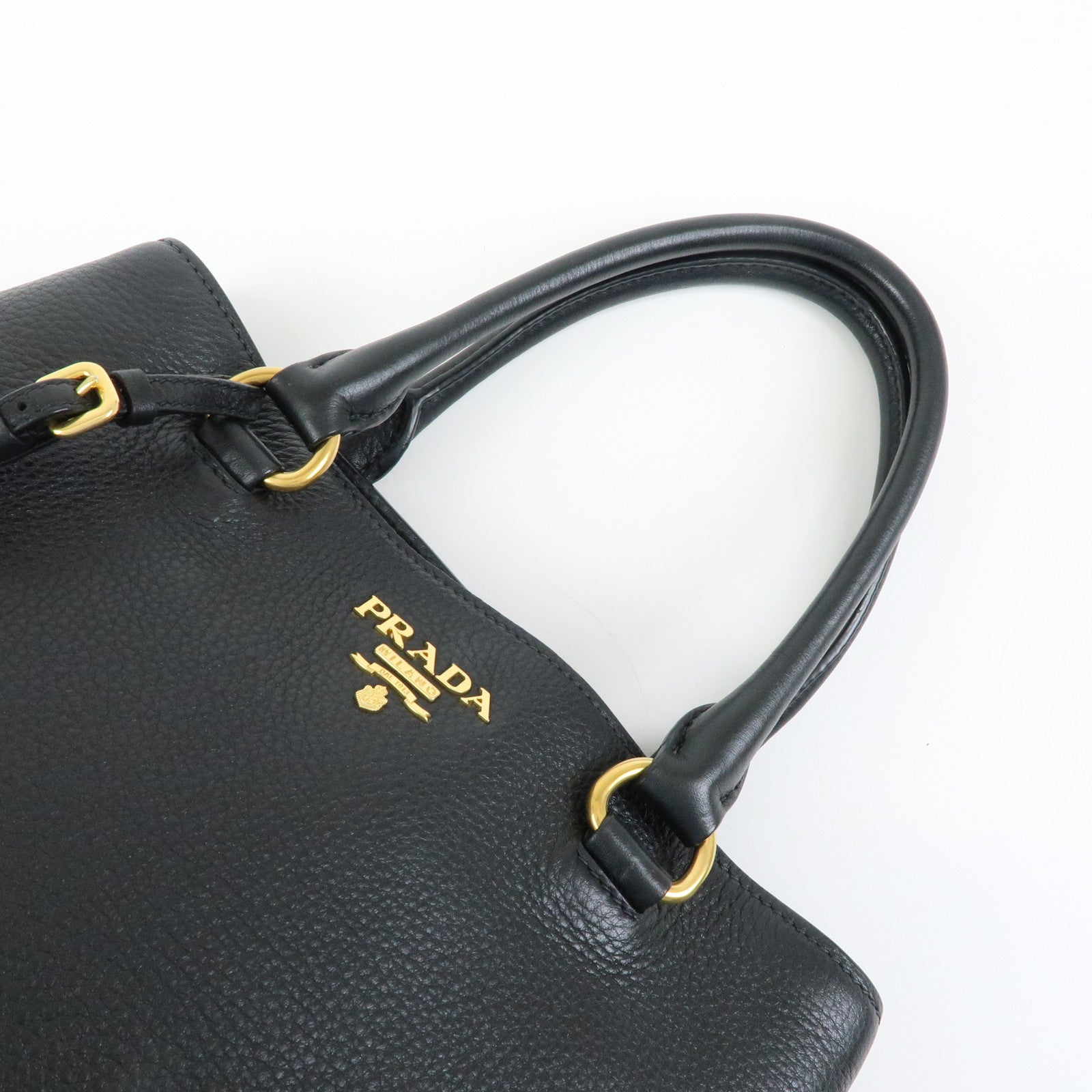 PRADA Logo Calf Leather Tote Bag Hand Bag Black