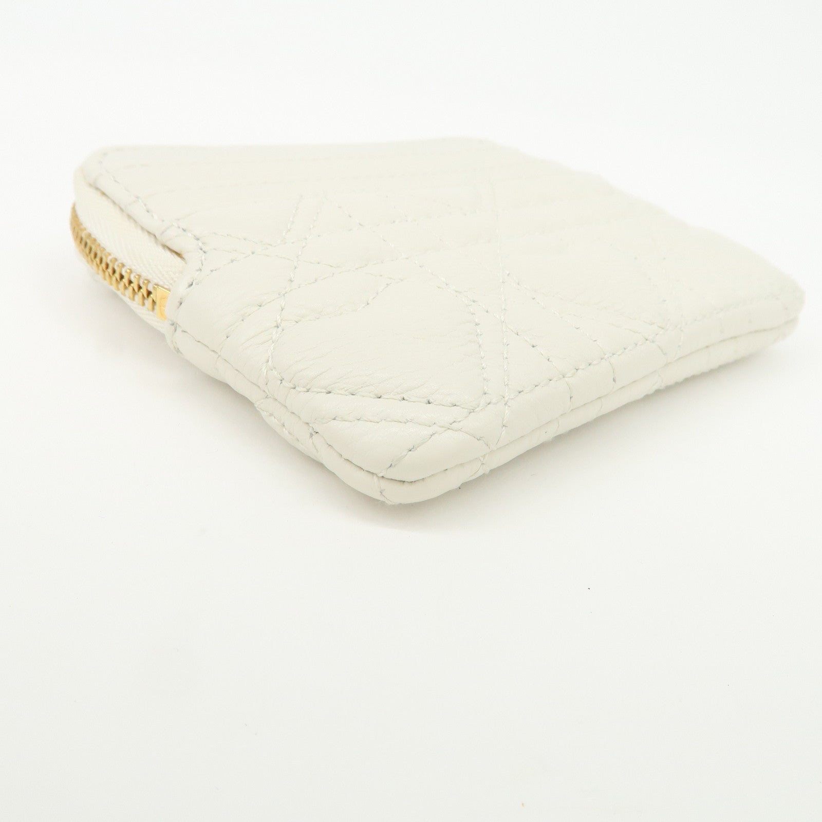 Christian Dior Cannage Caro Leather Heart Coin Case White