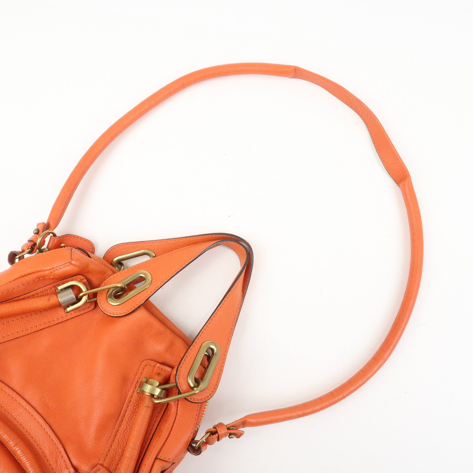 Chloe Parati Leather CH Shoulder Bag Hand Bag Orange