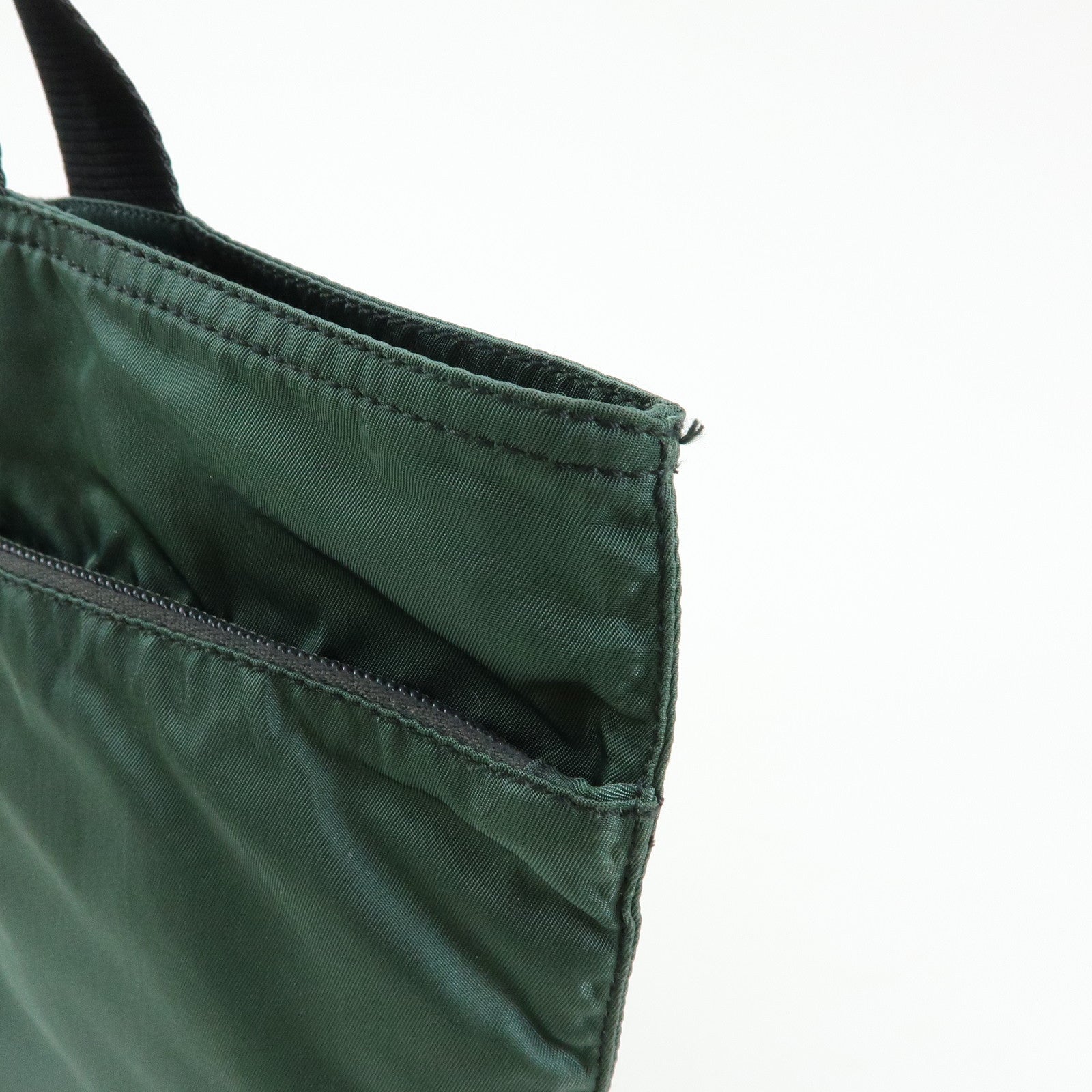 PRADA Triangle Logo Nylon Leather Tote Bag Hand Bag Moss Green