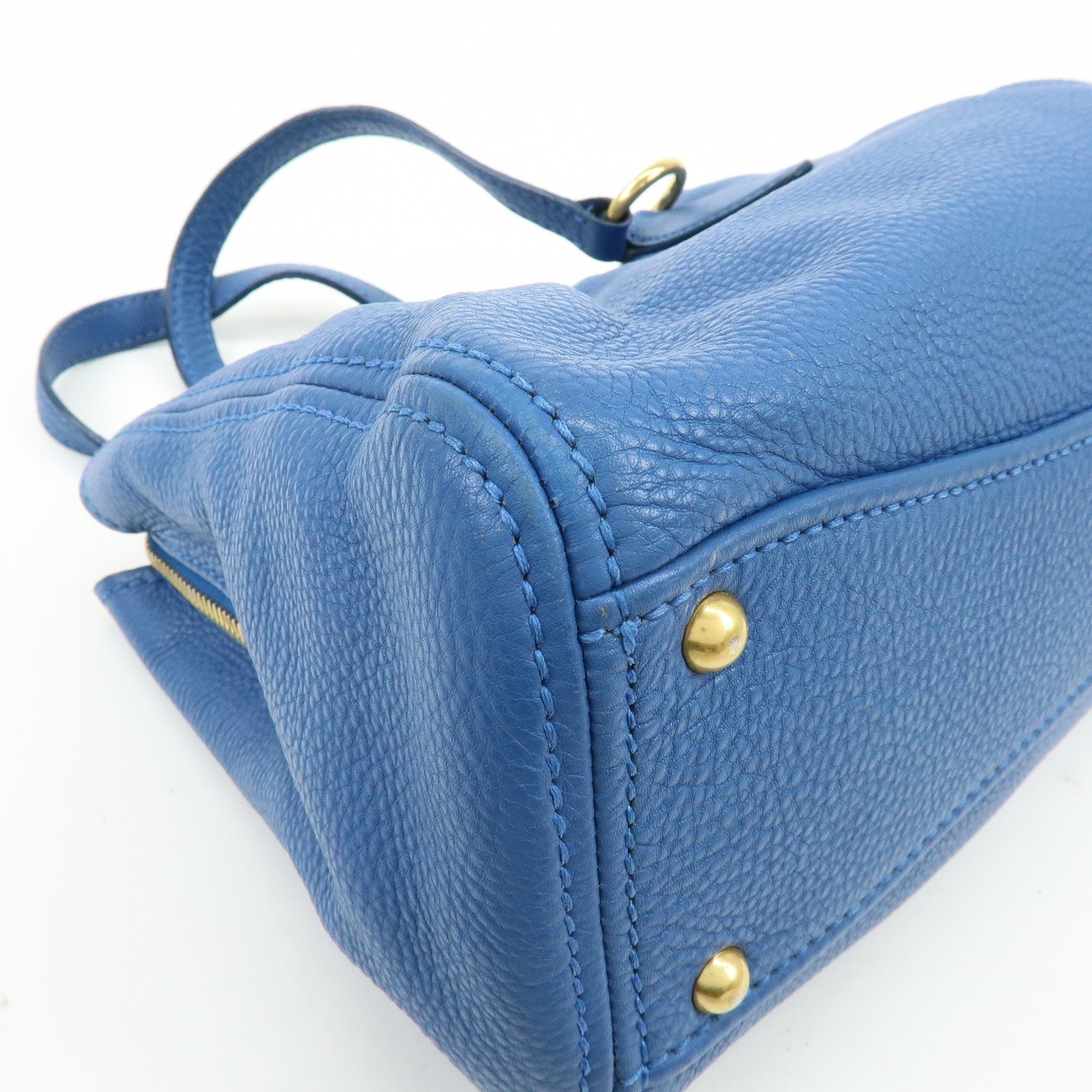 MIU MIU Logo Leather 2Way Bag Hand Bag Shoulder Bag Blue RR1945