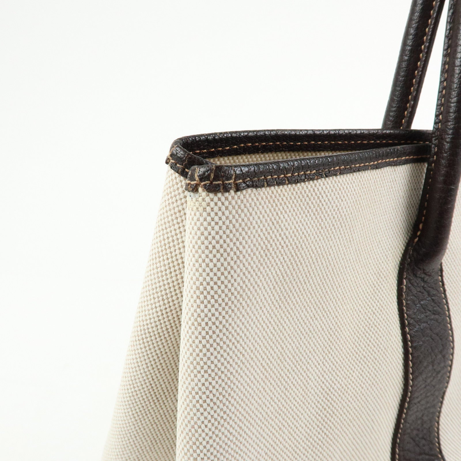 HERMES Canvas Leather Garden Party PM 笆。I Stamped Tote Bag Beige