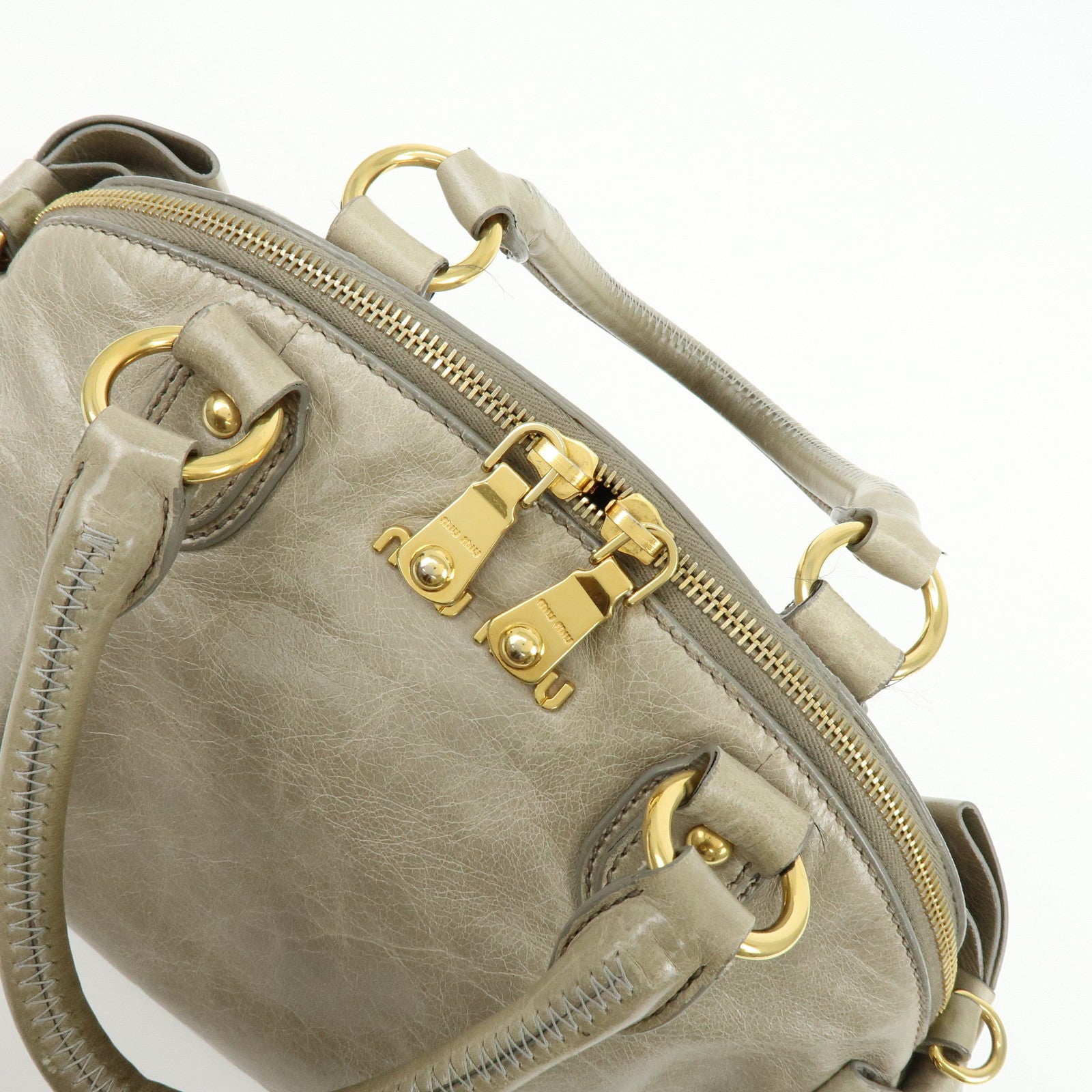 MIU MIU Leather Ribbon 2Way Bag Hand Bag Shoulder Bag Gray
