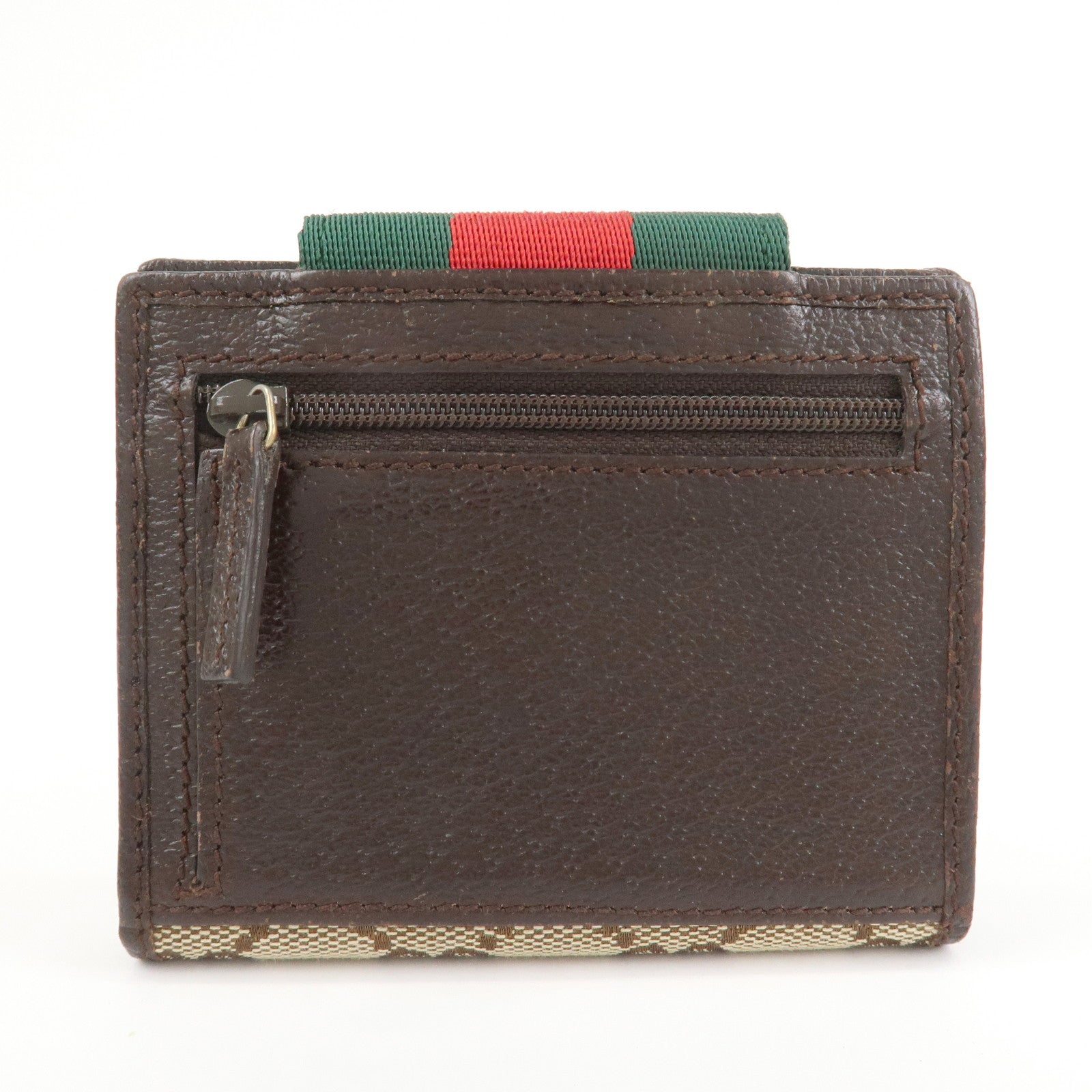 GUCCI Sherry GG Canvas Leather Bifold Compact Wallet Beige 181670