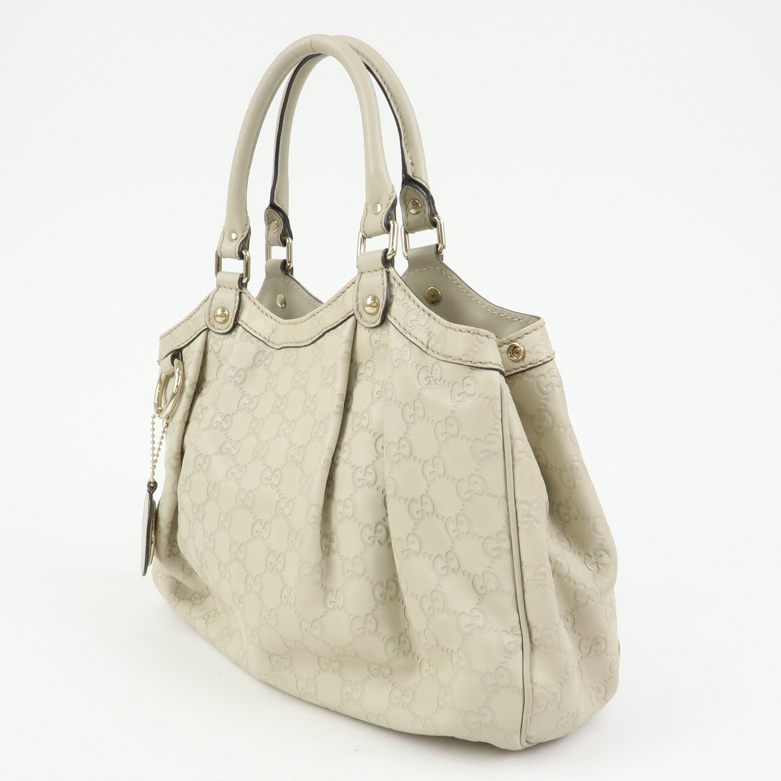GUCCI Sukey Interlocking G Guccissima Leather Hand Bag Ivory 211944