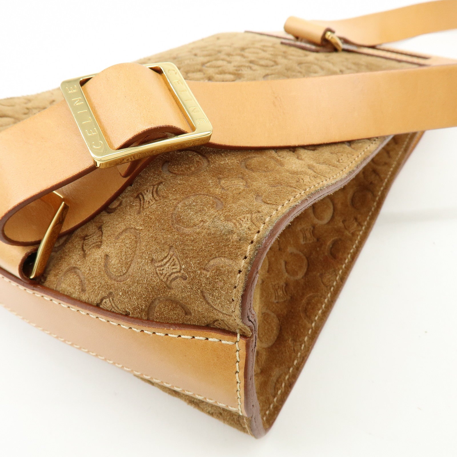 CELINE C Macadam Suede Leather Shoulder Bag Crossbody Bag Brown