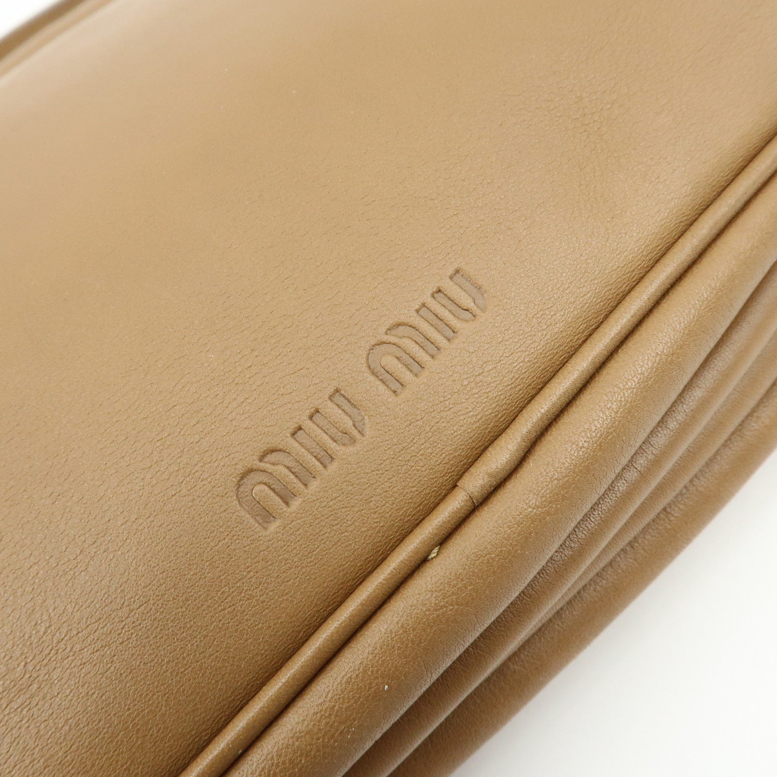 MIU MIU Logo Leather Shoulder Bag Hand Bag Brown