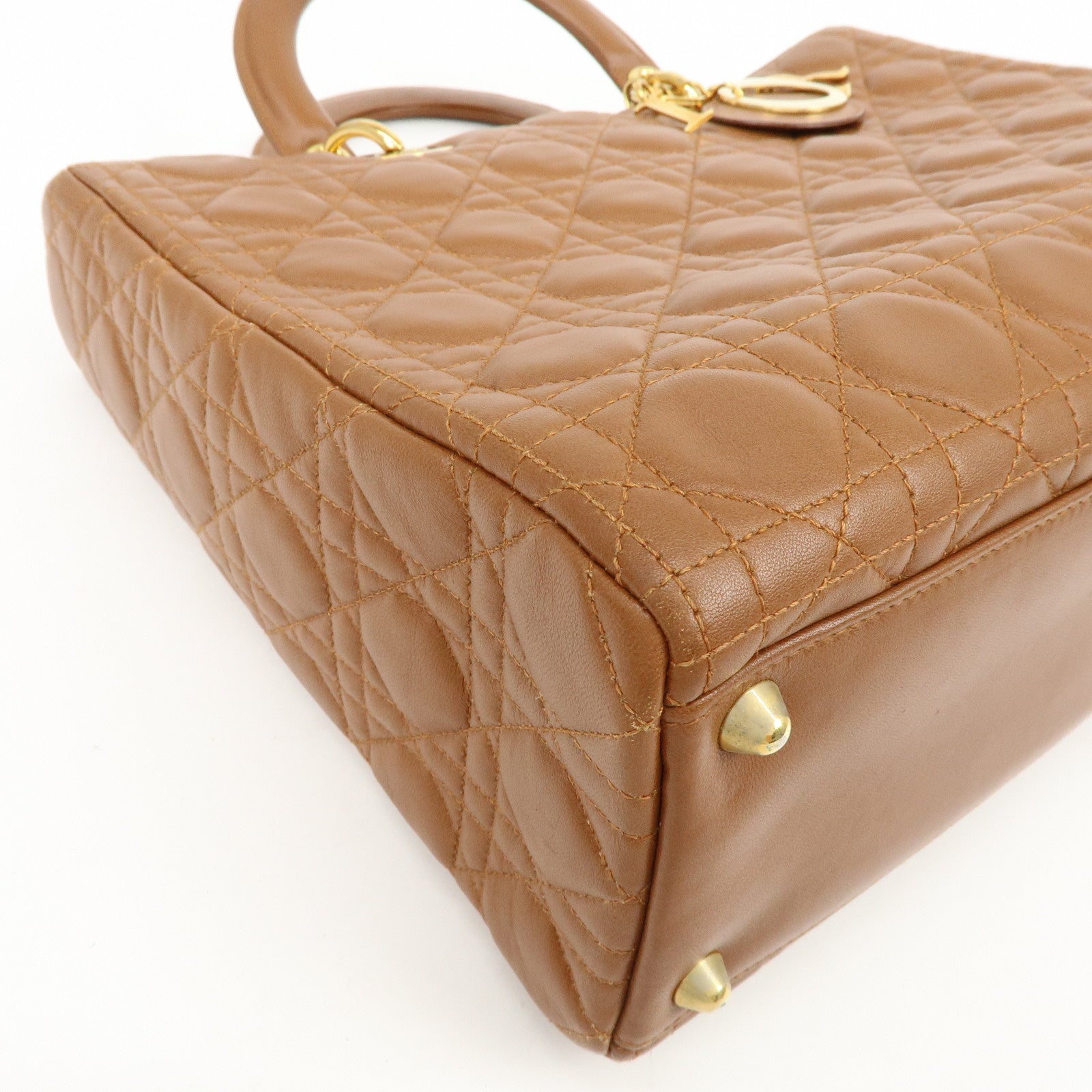 Christian Dior Cannage Large Lamb Skin 2Way Bag Hand Bag Camel
