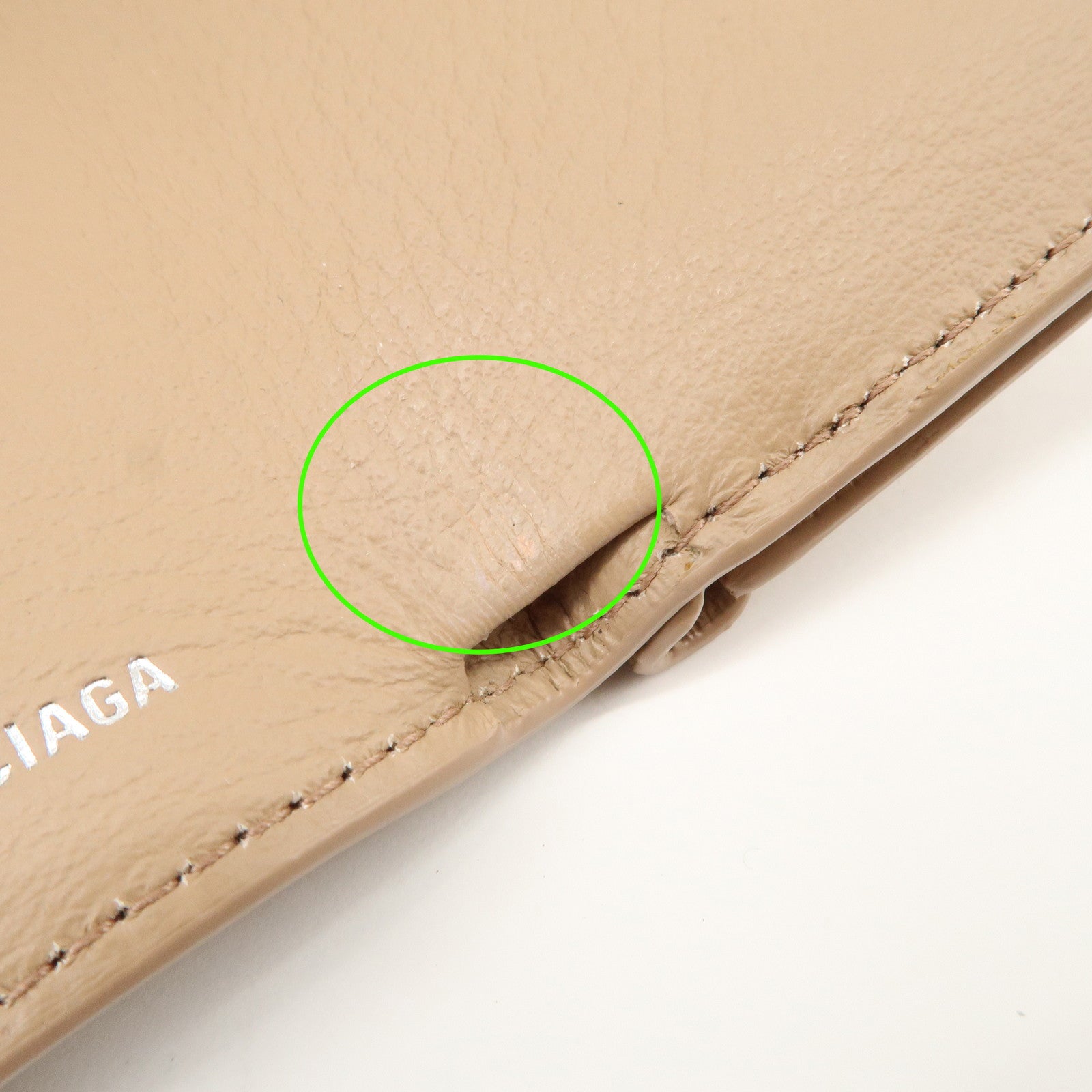 BALENCIAGA Leather Tri-fold Compact Wallet Beige 391446