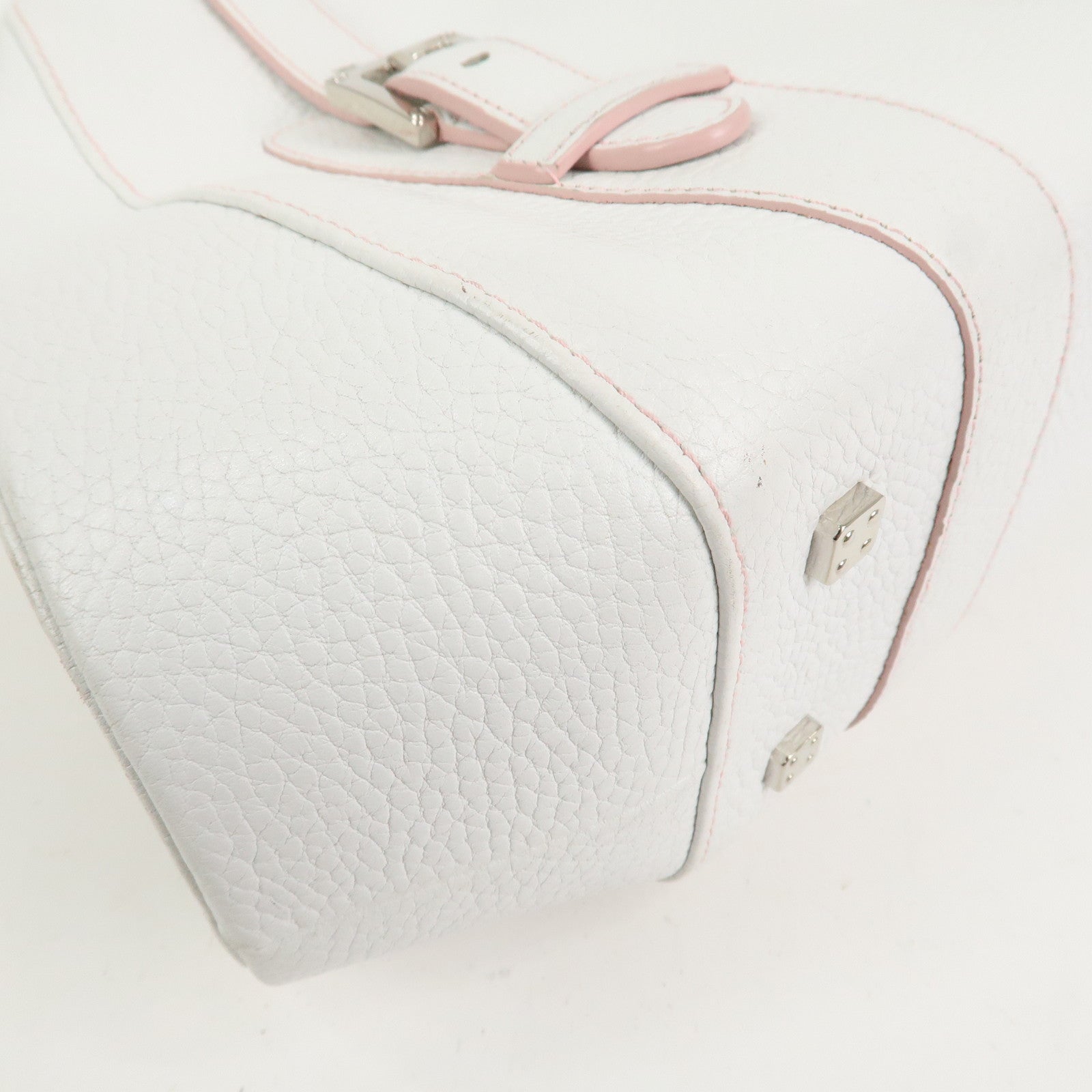 LOEWE Logo Senda Leather Shoulder Bag Boston Bag White Pink
