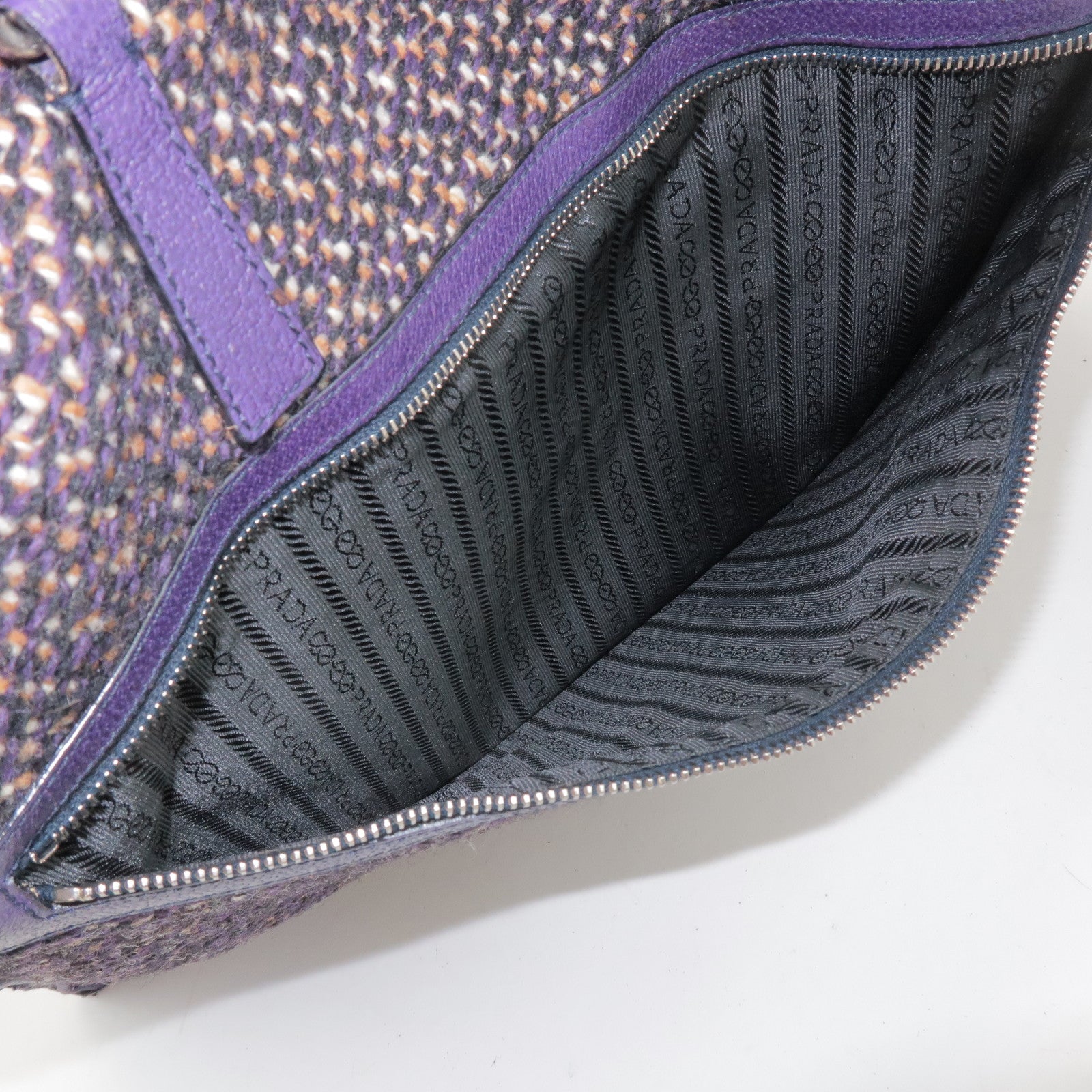 PRADA Triangle Logo Wool Leather Tote Bag Hand Bag Purple