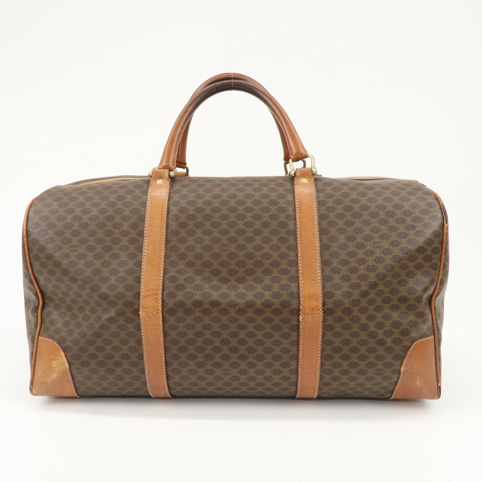 CELINE Macadam PVC Leather Boston Bag Travel Bag Brown