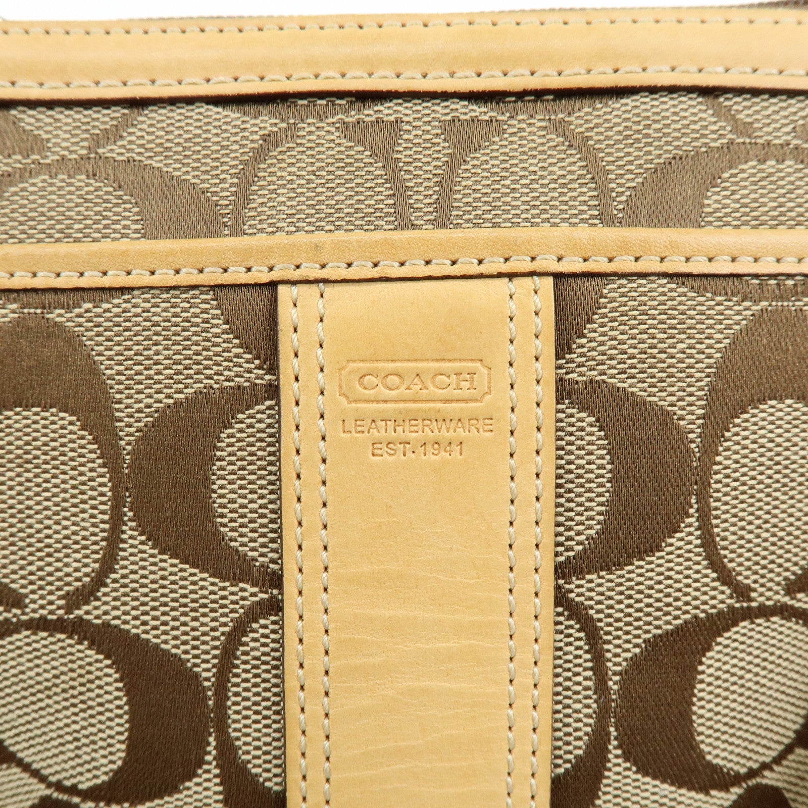 COACH Signature Set of 2 Canvas Leather Shoulder Bag Black Beige