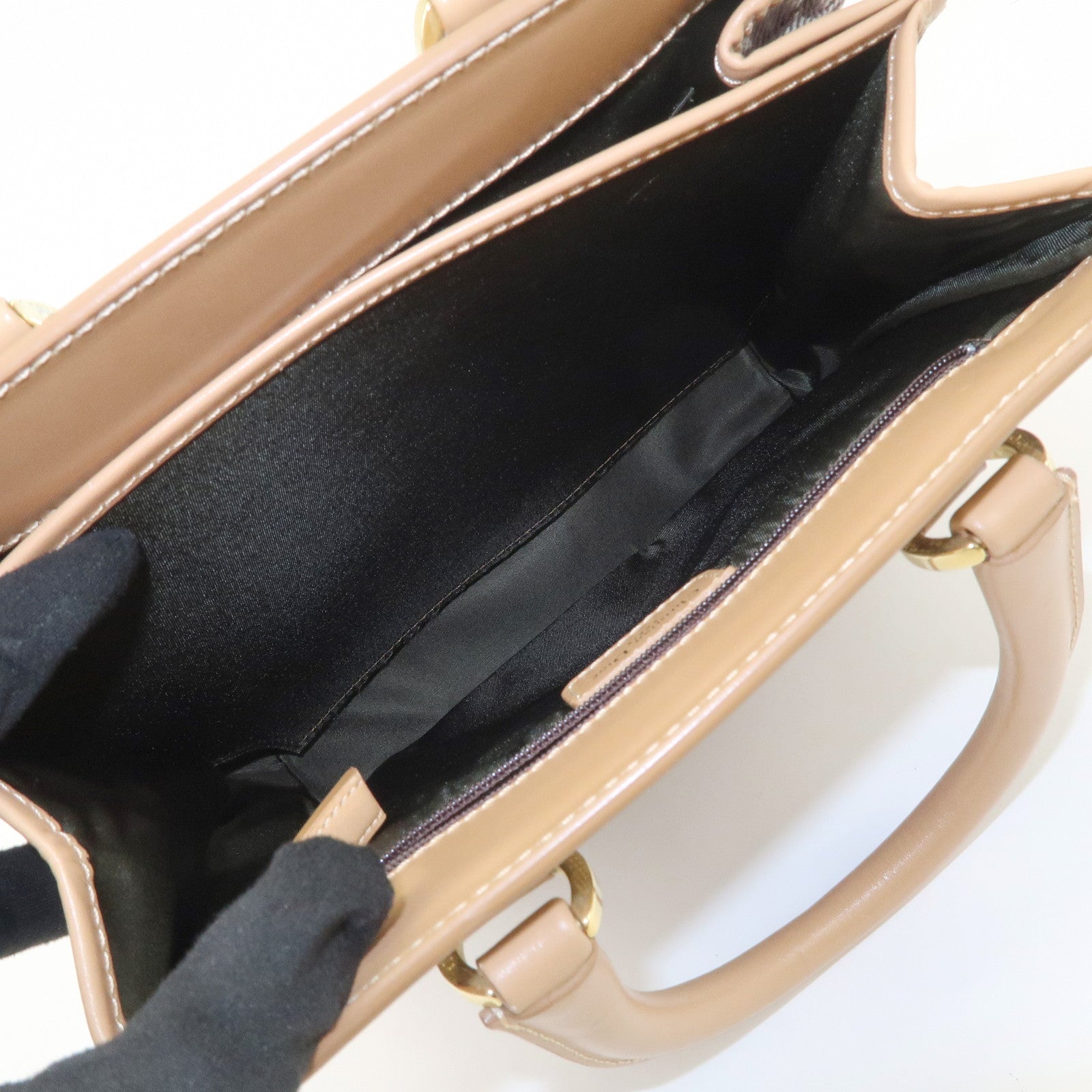 Christian Dior Trotter Jacquard Leather Hand Bag Brown Gold HDW