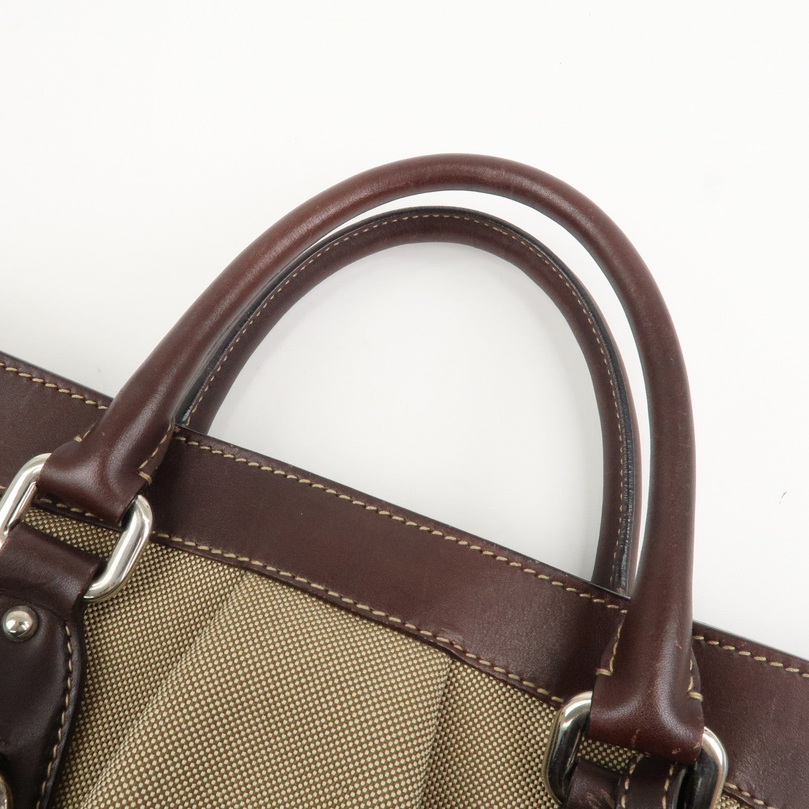 PRADA Logo Jaguard Leather 2way Hand Bag Beige Brown BN1184