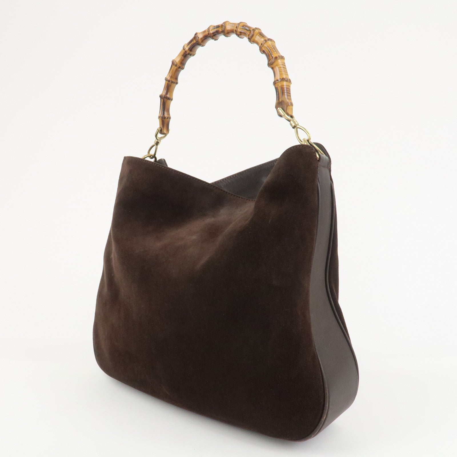 GUCCI Bamboo Suede 2WAY Bag Shoulder Bag Dark Brown 001.3754.1657