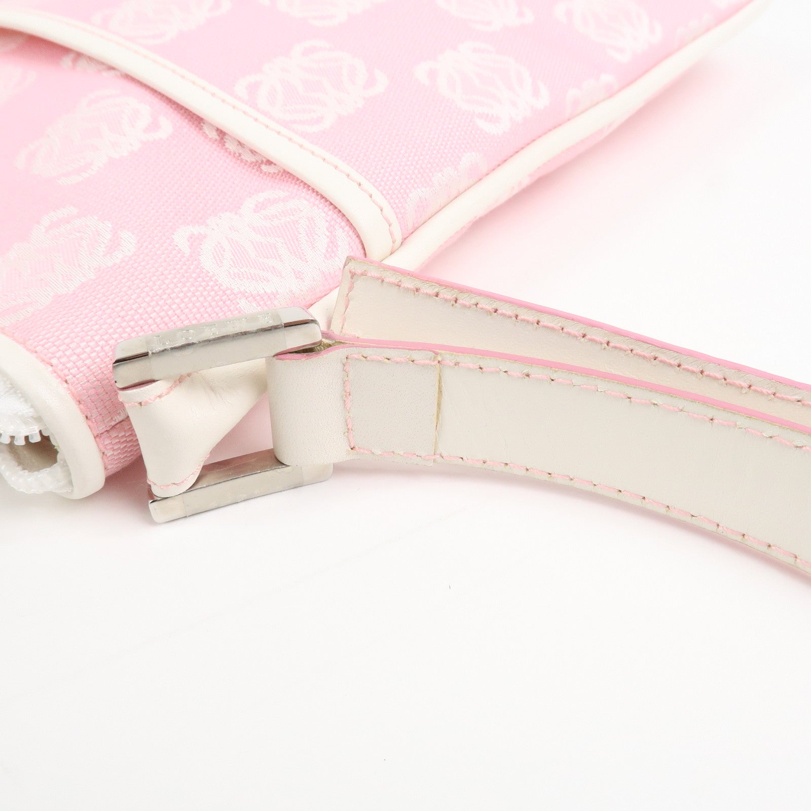 LOEWE Anagram Canvas Leather Shoulder Bag Pink White