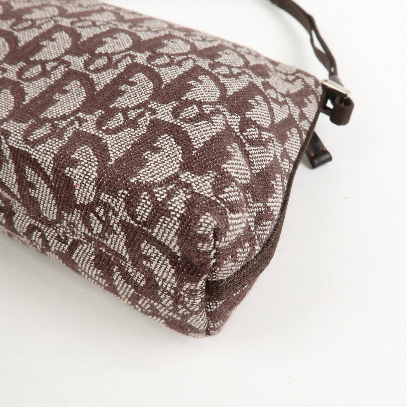 Christian Dior Trotter Jacquard Canvas Leather Shoulder Bag Brown