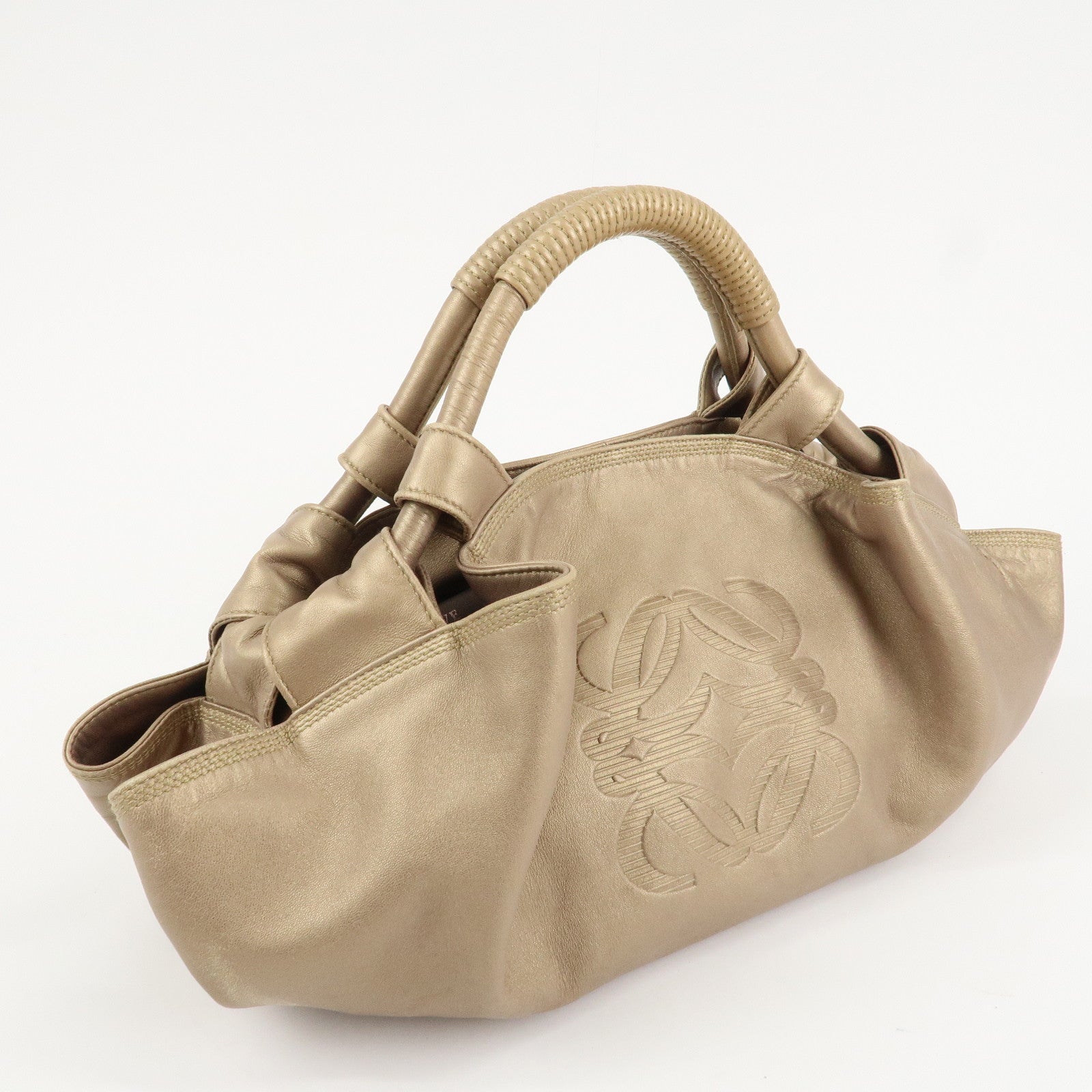 LOEWE Anagram Nappa Aire Leather Hand Bag Tote Bag Gold Used