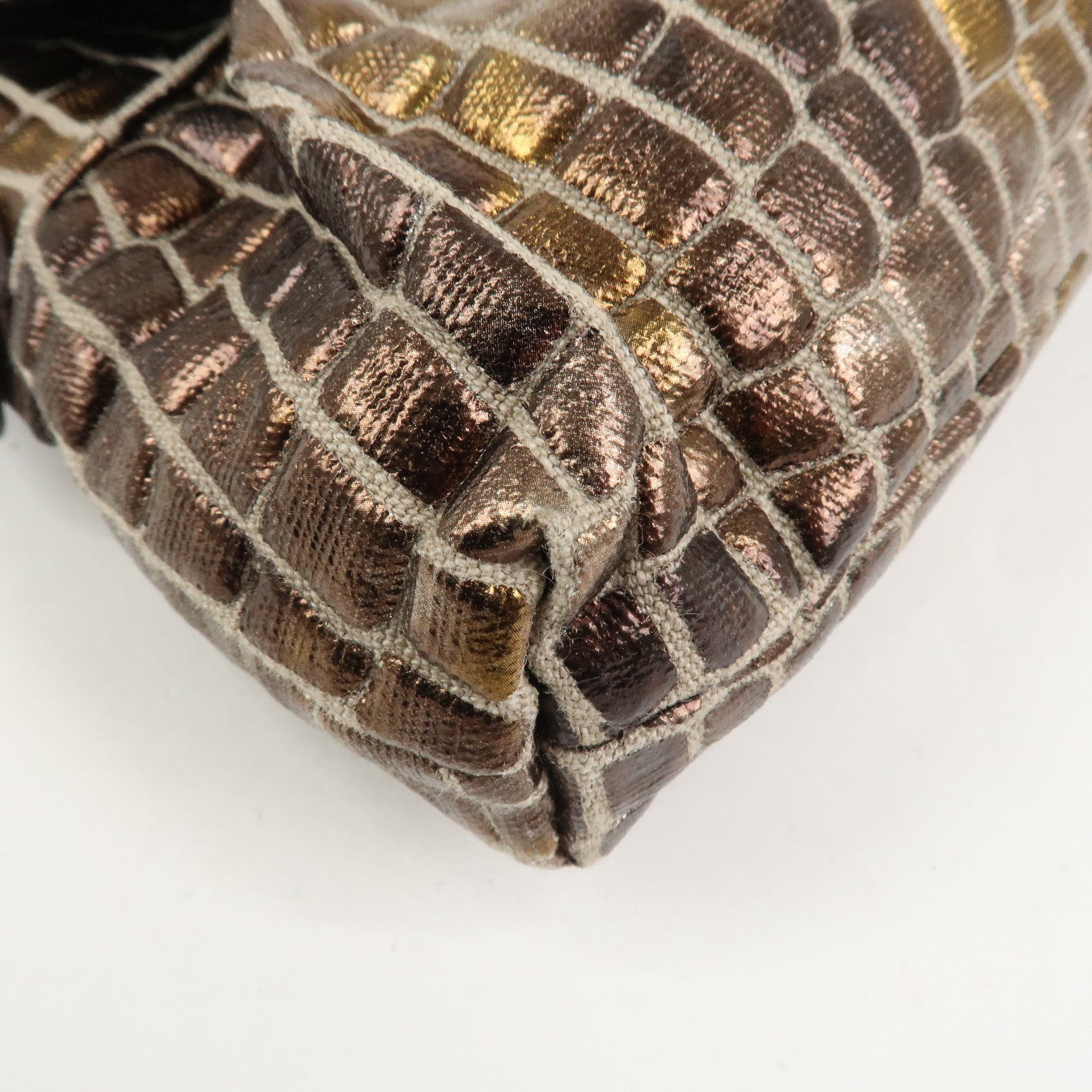 FENDI Canvas Leather Shoulder Bag Hand Bag Metallic Brown 8BR445