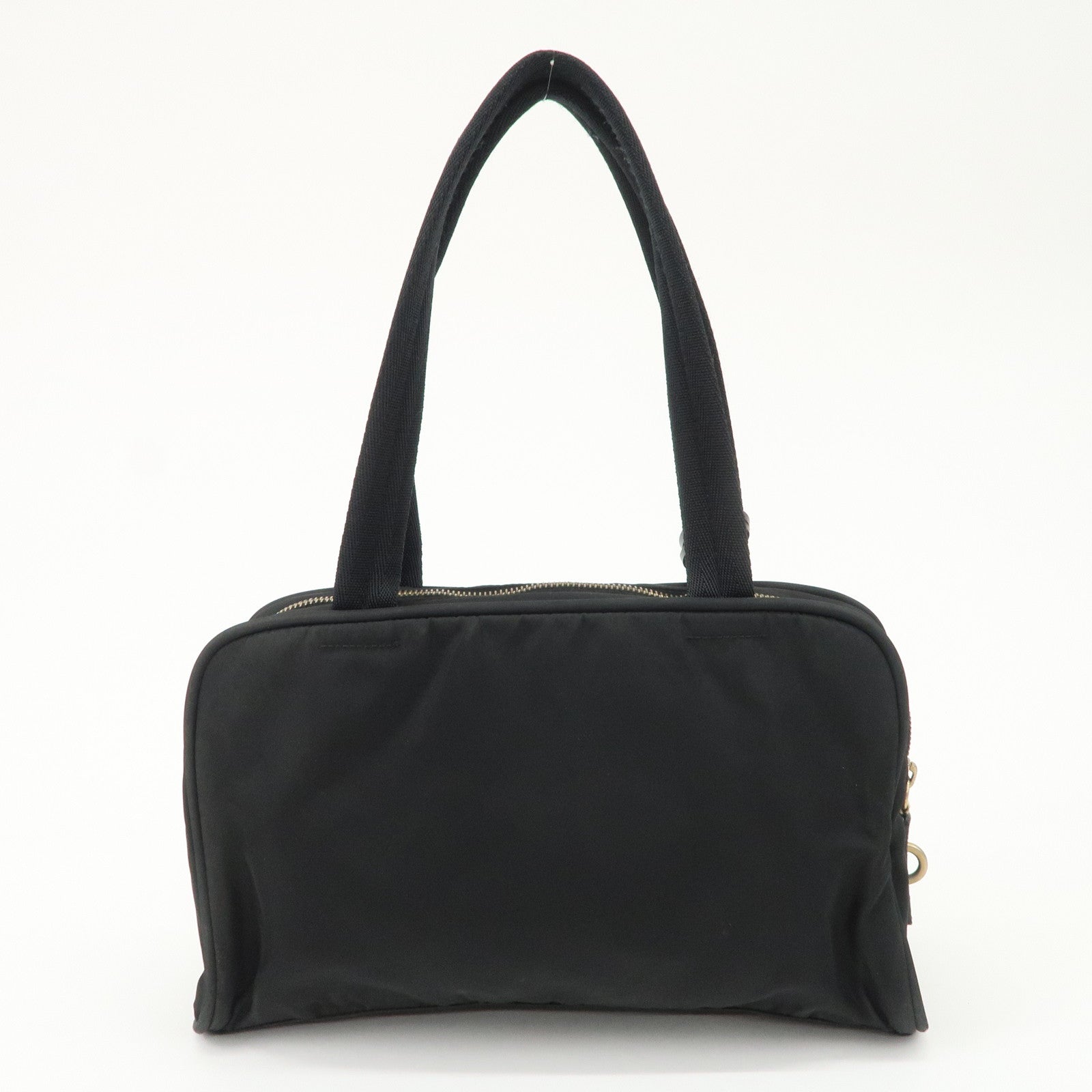 PRADA Triangle Logo Leather Nylon Hand Bag Shoulder Bag Black BR0141 Used