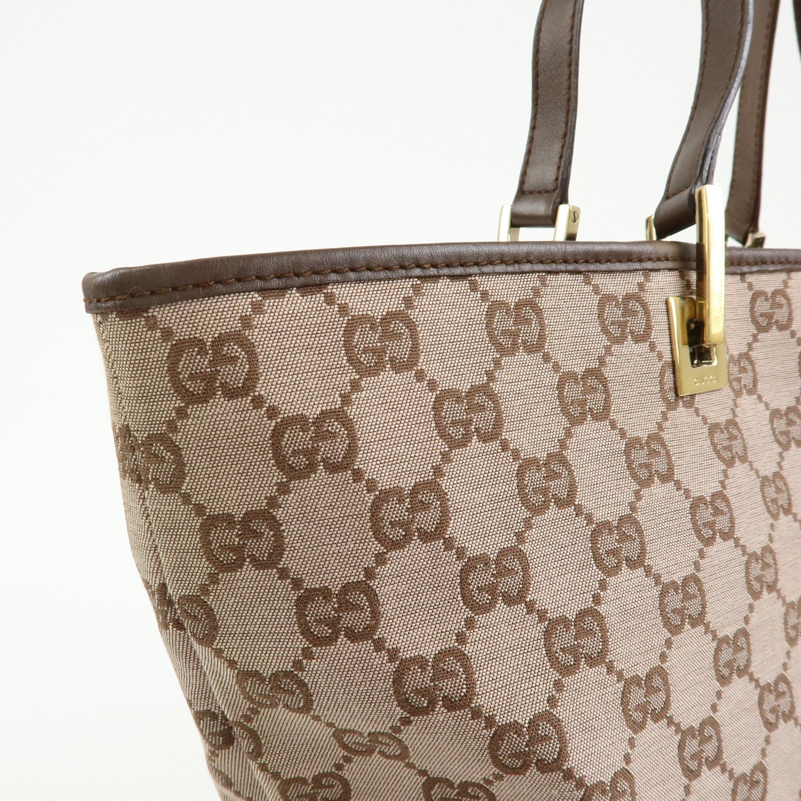 GUCCI GG Canvas Leather Tote Bag Shoulder Bag Brown 002・1098