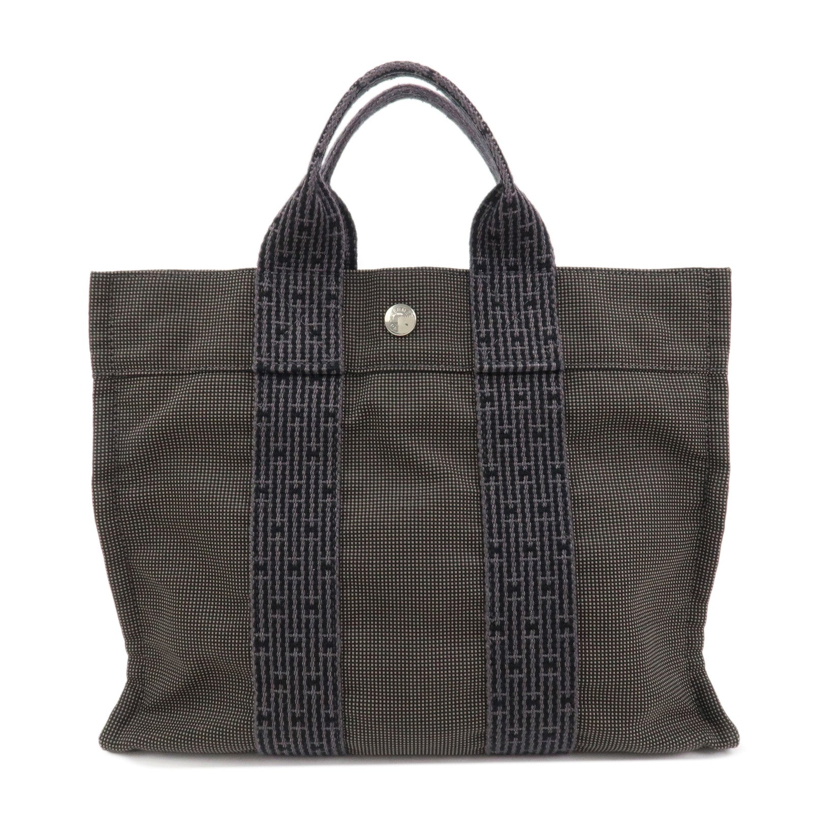 HERMES Herline PM Nylon Canvas Tote Bag Hand Bag Black