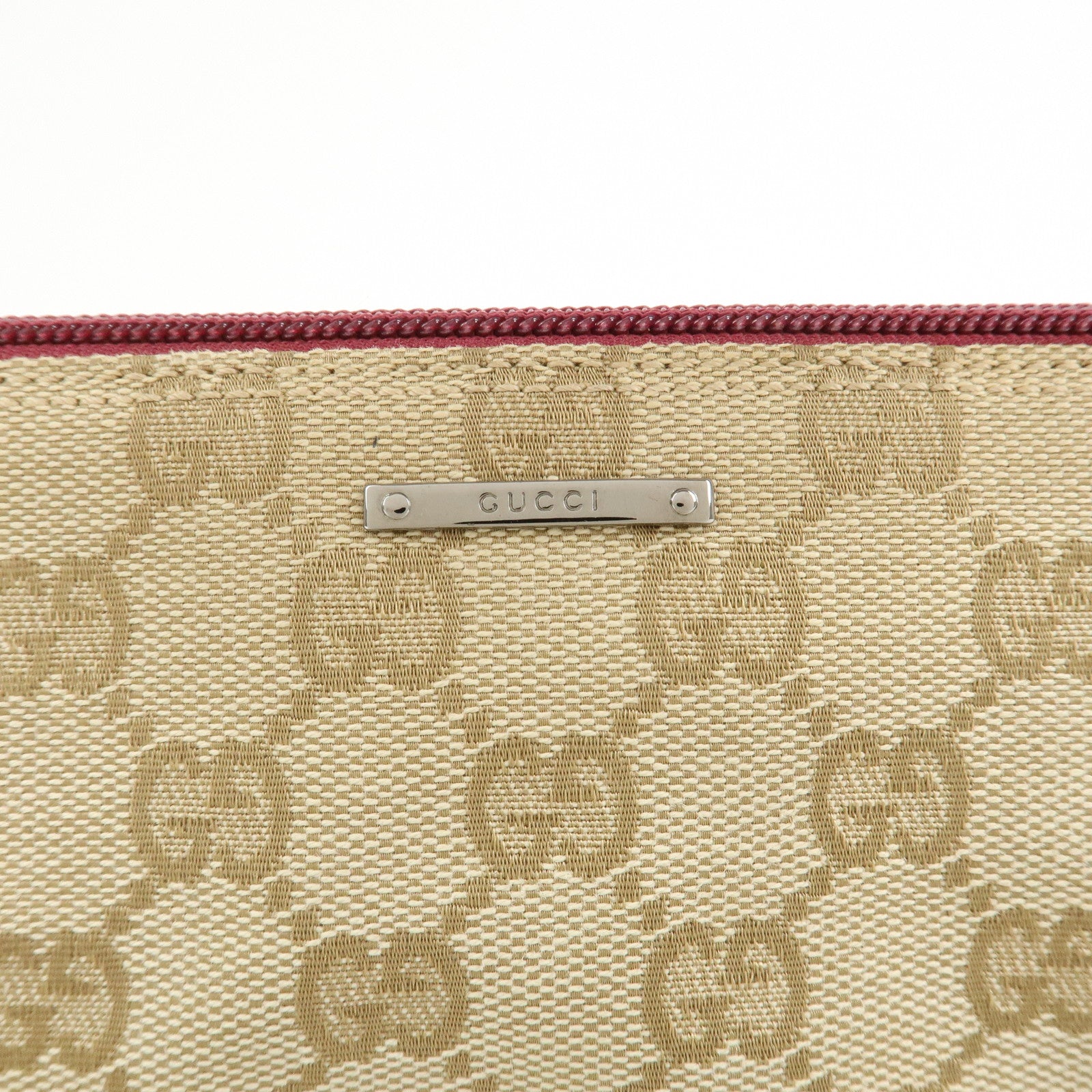 GUCCI Boat Bag GG Monogram Canvas Hand Bag Beige Bordeaux 07198