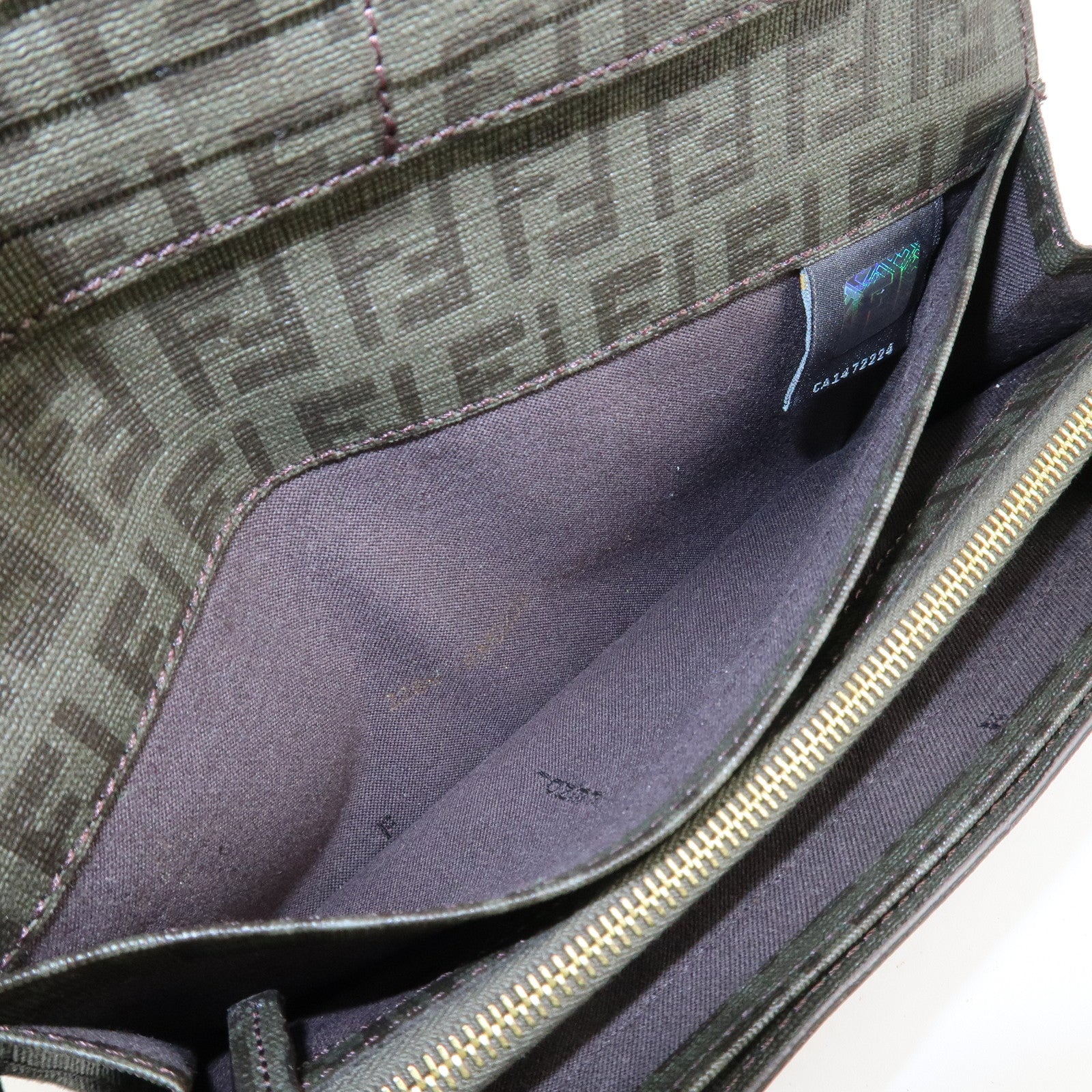 FENDI Zucchino PVC Flap Bi-Fold Long Wallet Black Moss Green 8M0235 Used