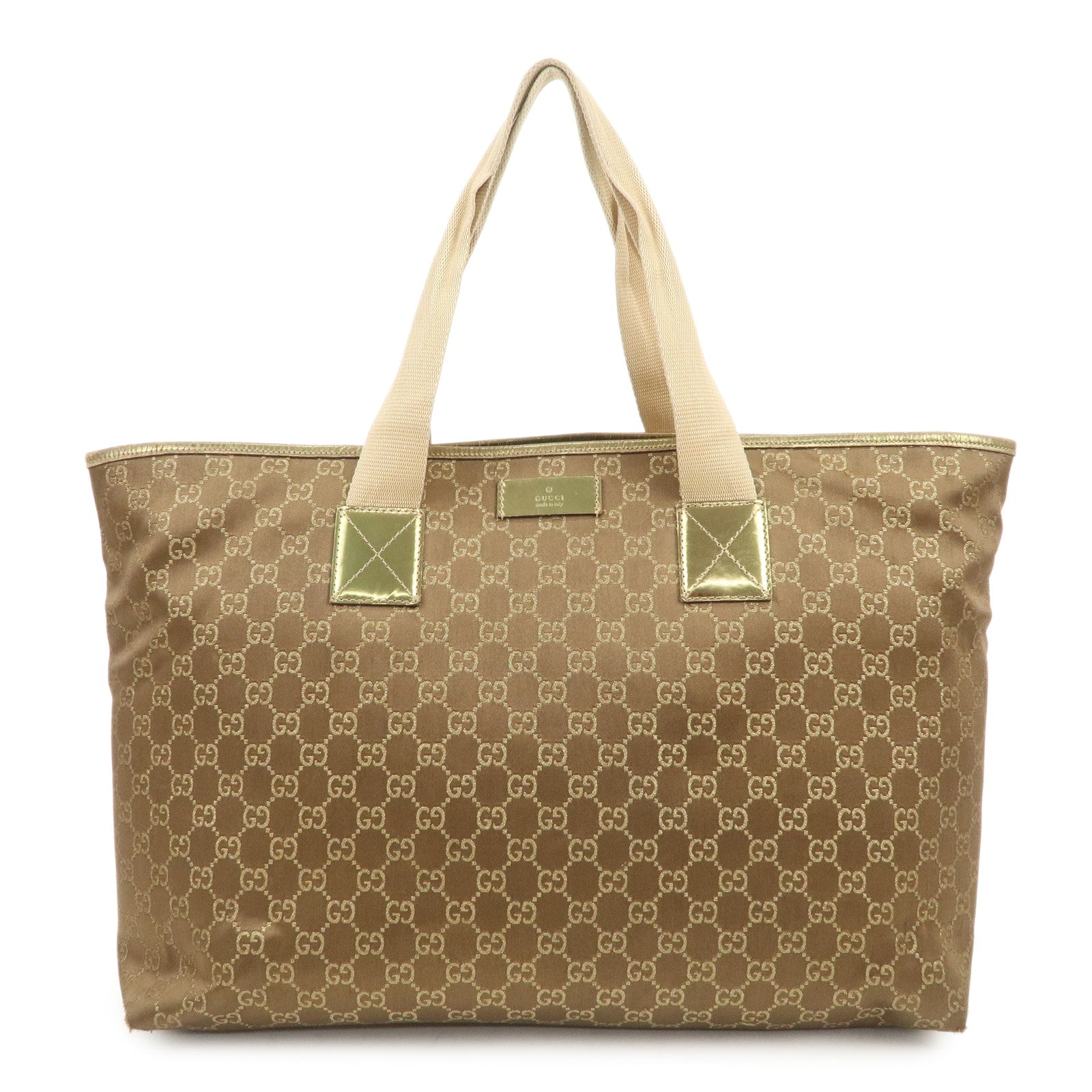 GUCCI Logo GG Canvas Leather Tote Bag Hand Bag Brown Gold 267474