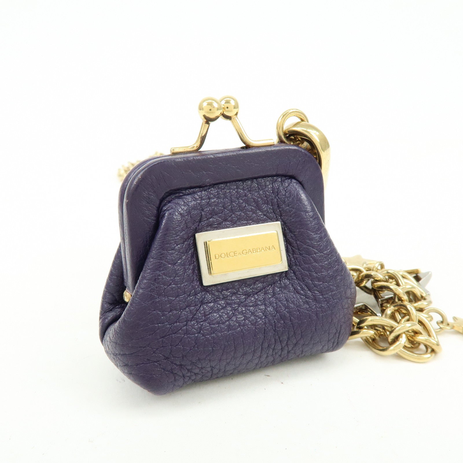 DOLCE & GABBANA Leather Chain Shoulder Coin Case Star Purple Gold