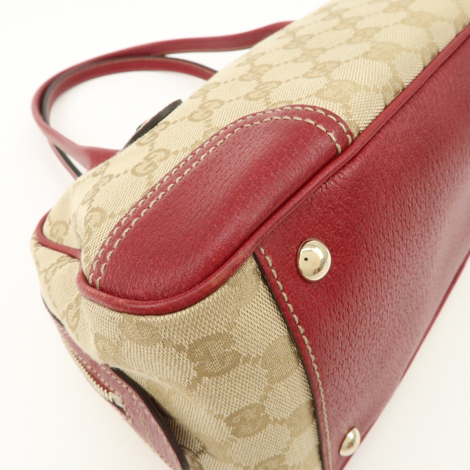 GUCCI Sherry Princy Leather GG Canvas Boston Bag Beige Red 161720