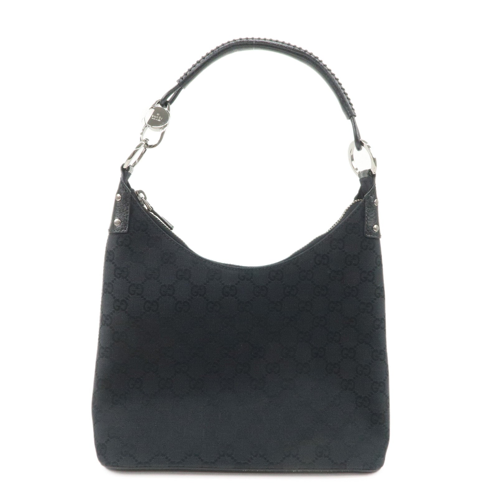 GUCCI GG Canvas Leather Shoulder Bag Hand Bag Black 115003