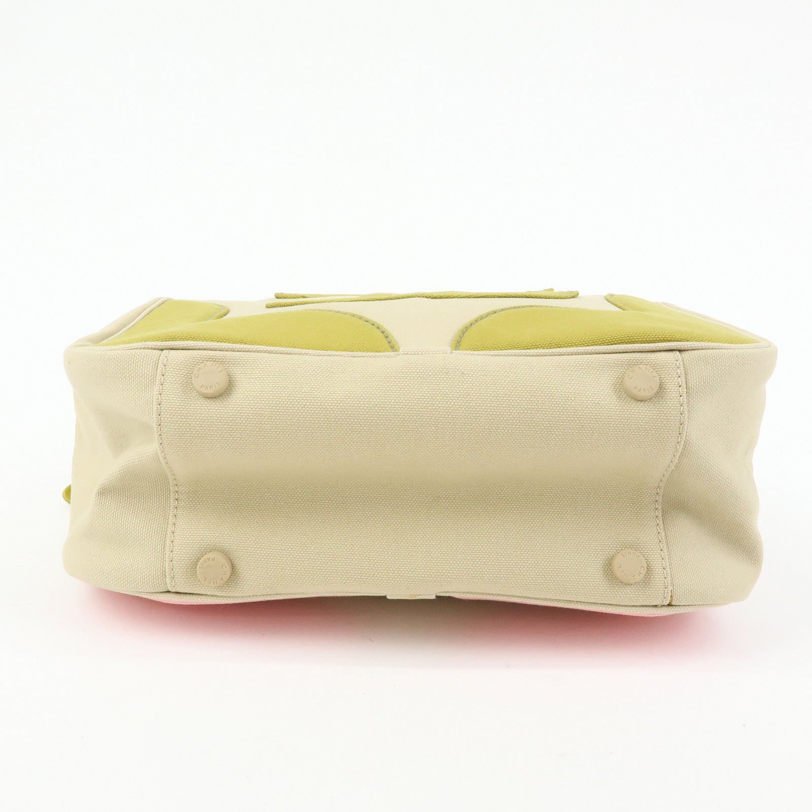 CHANEL Marshmello COCO Mark Canvas Hand Bag Beige Light Green Pink