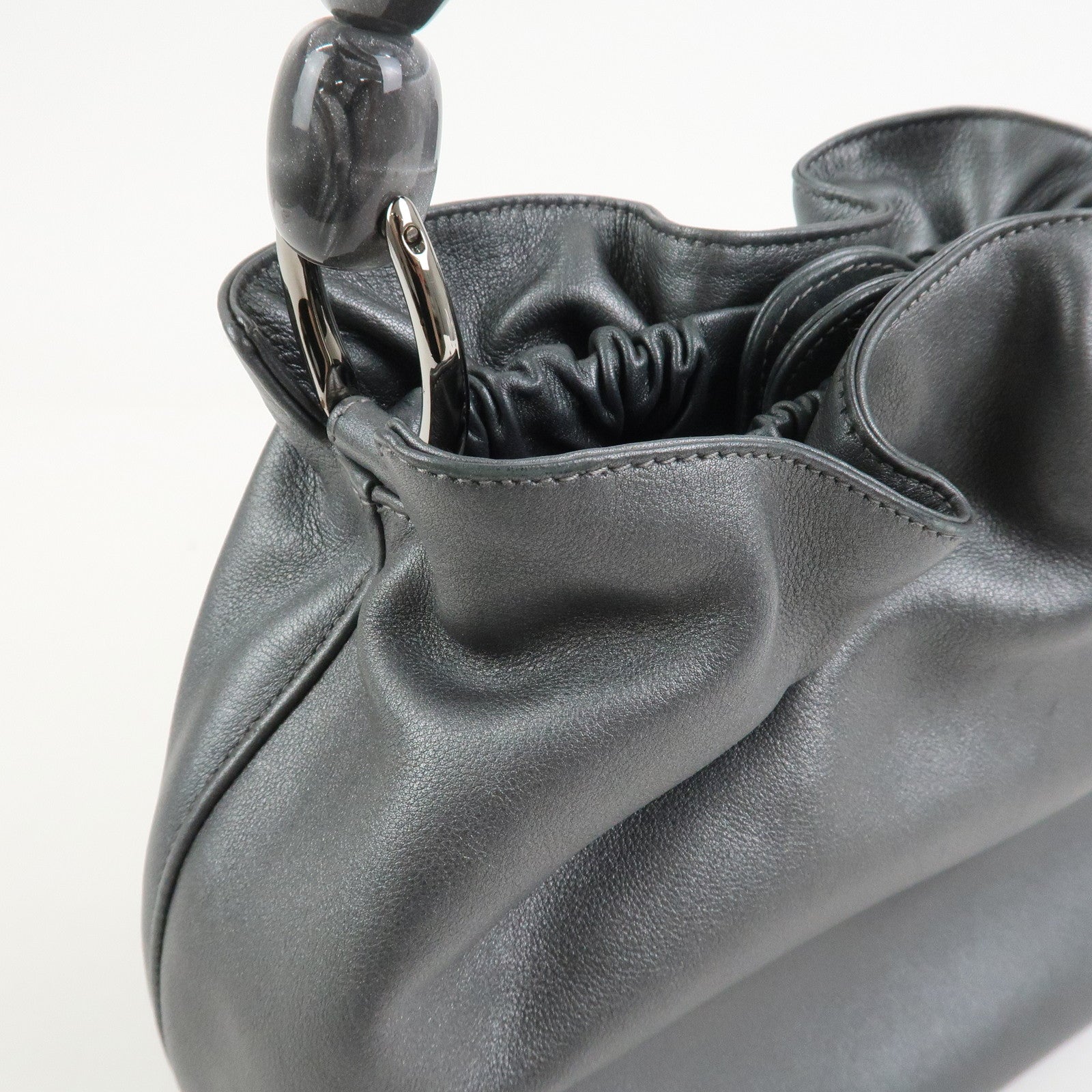 Christian Dior Maris Pearl Leather Hand Bag Gray