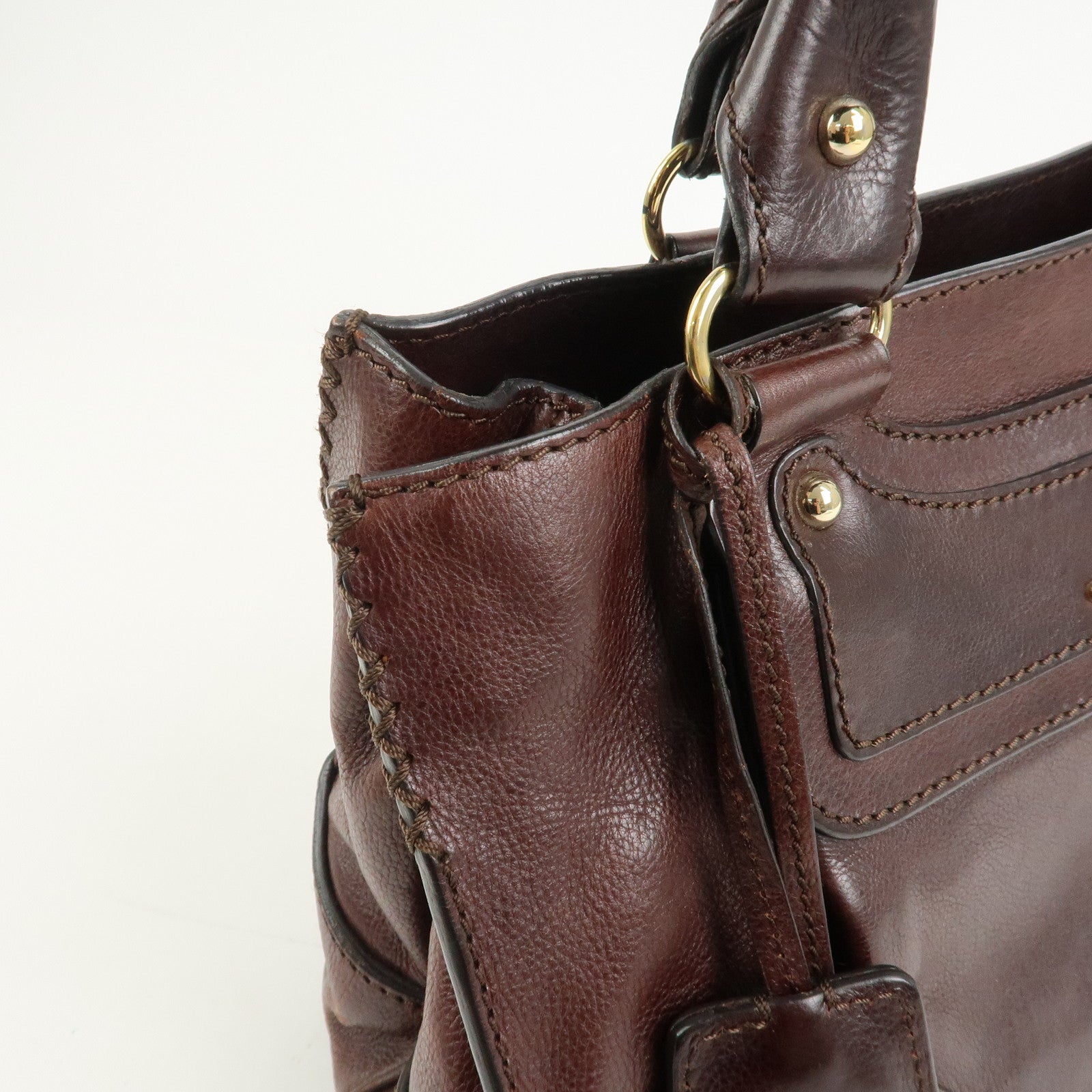 CELINE Logo Leather Boogie Bag Hand Bag Tote Bag Brown