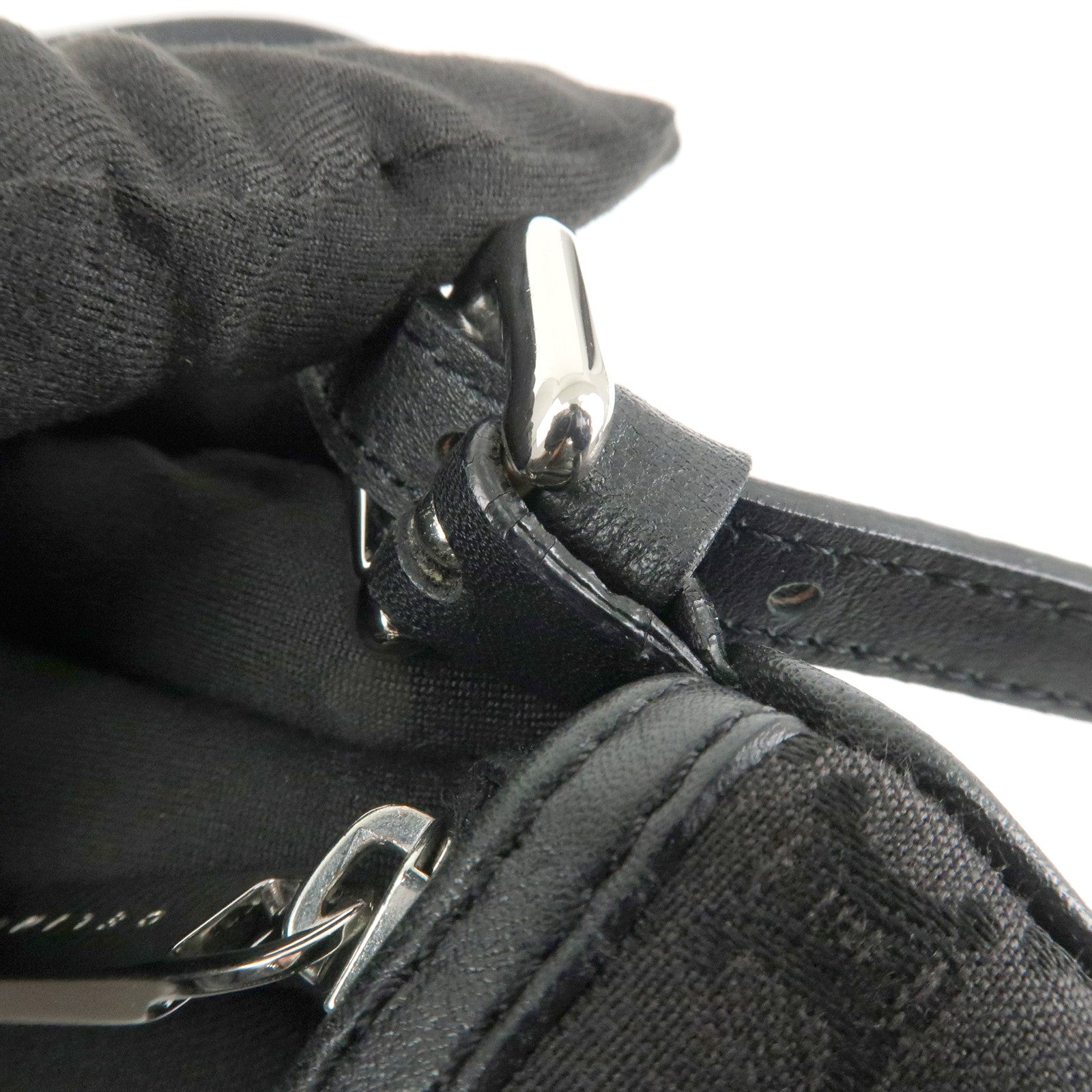 CELINE Macadam Canvas Leather Accessory Pouch Silver HDW Black Used