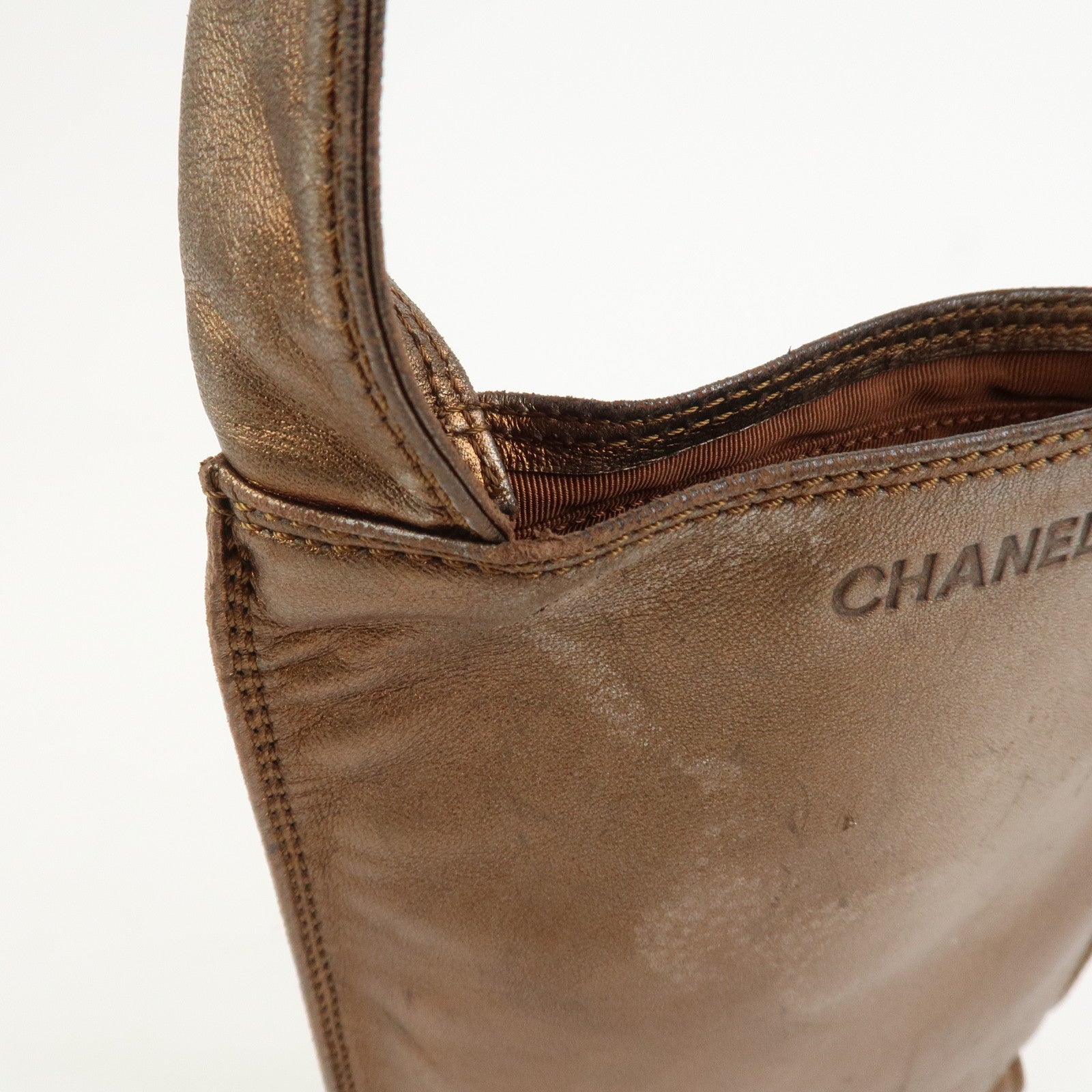 CHANEL Logo Leather Shoulder Bag Crossbody Bag Bronze