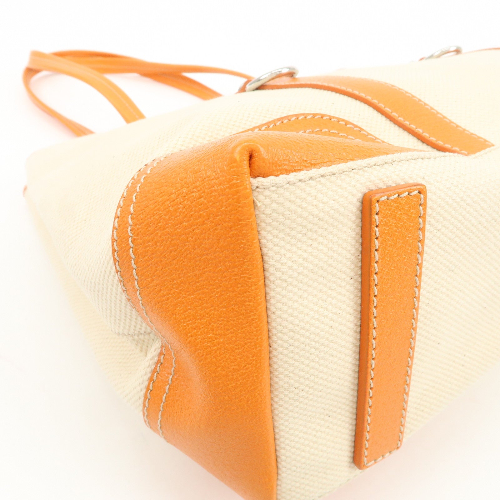 PRADA Triangle Logo Canvas Leather Tote Bag Natural Orange BR2920