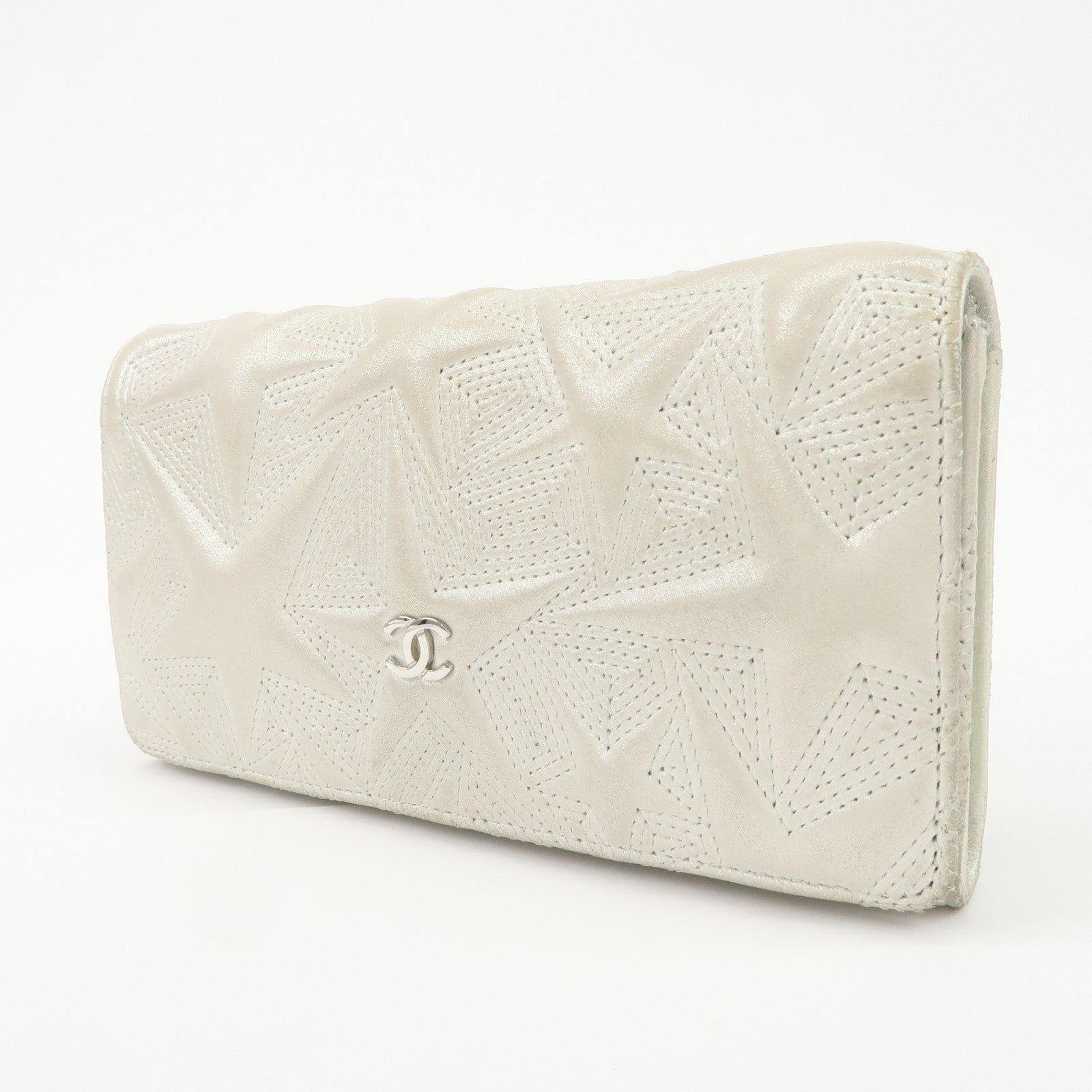 CHANEL Lamb Skin Star Embossed Flap Long Wallet 2017 Limited A70097