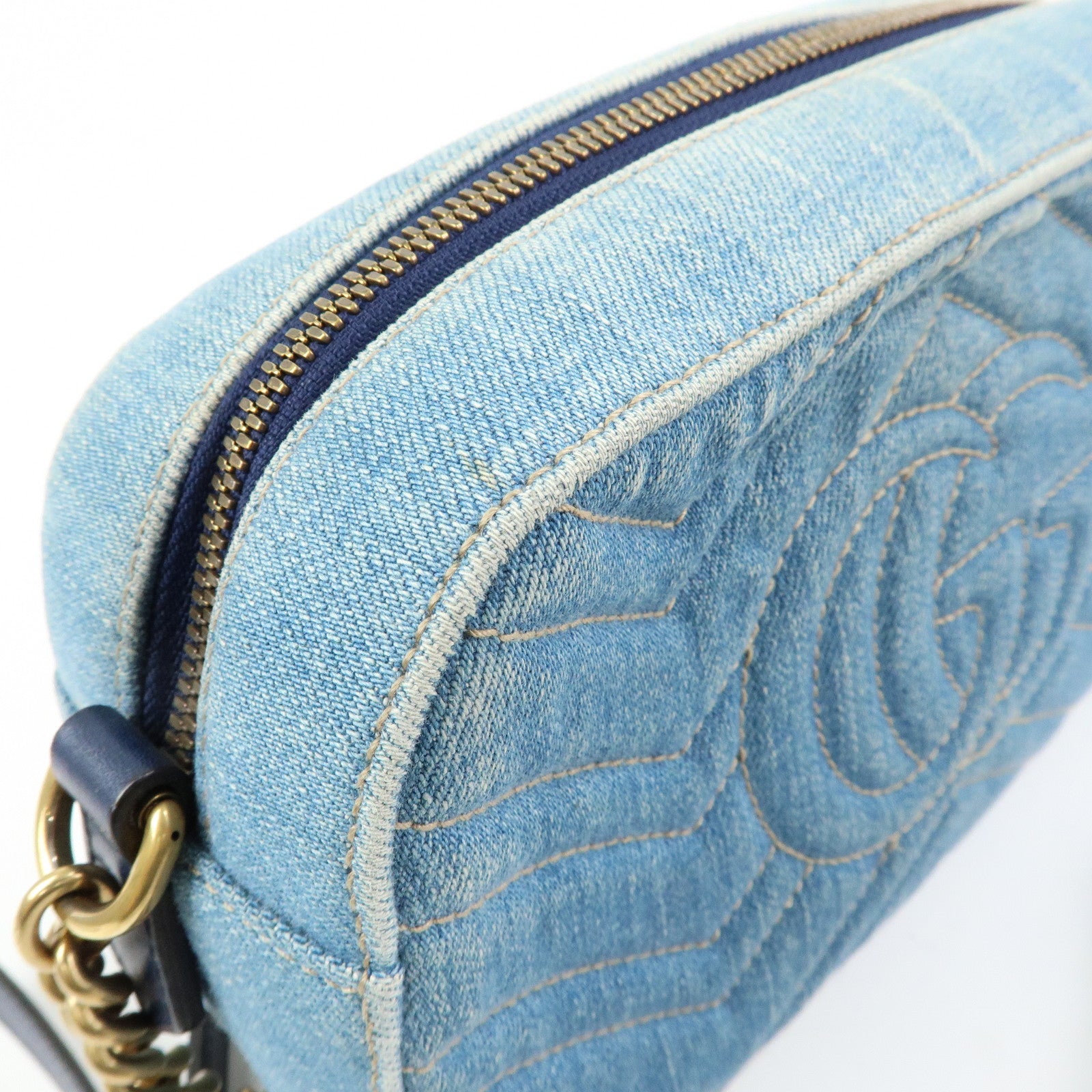 GUCCI GG Marmont Denim Leather Shoulder Bag Indigo Blue 447632