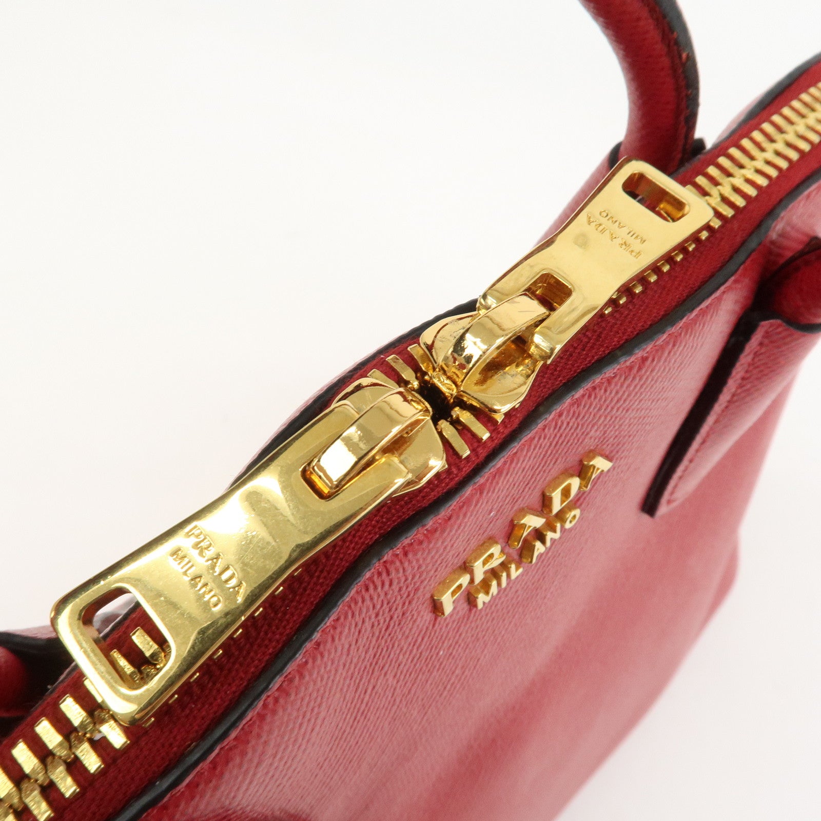 PRADA Logo Saffiano Leather 2Way Hand Bag Shoulder Bag Red BL0907