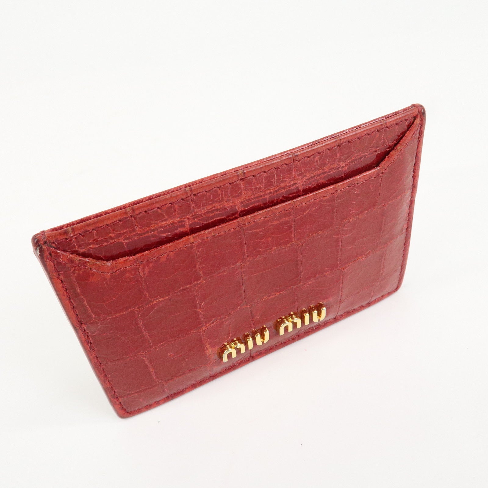 MIU MIU Logo Leather Card Case Card Holder Red
